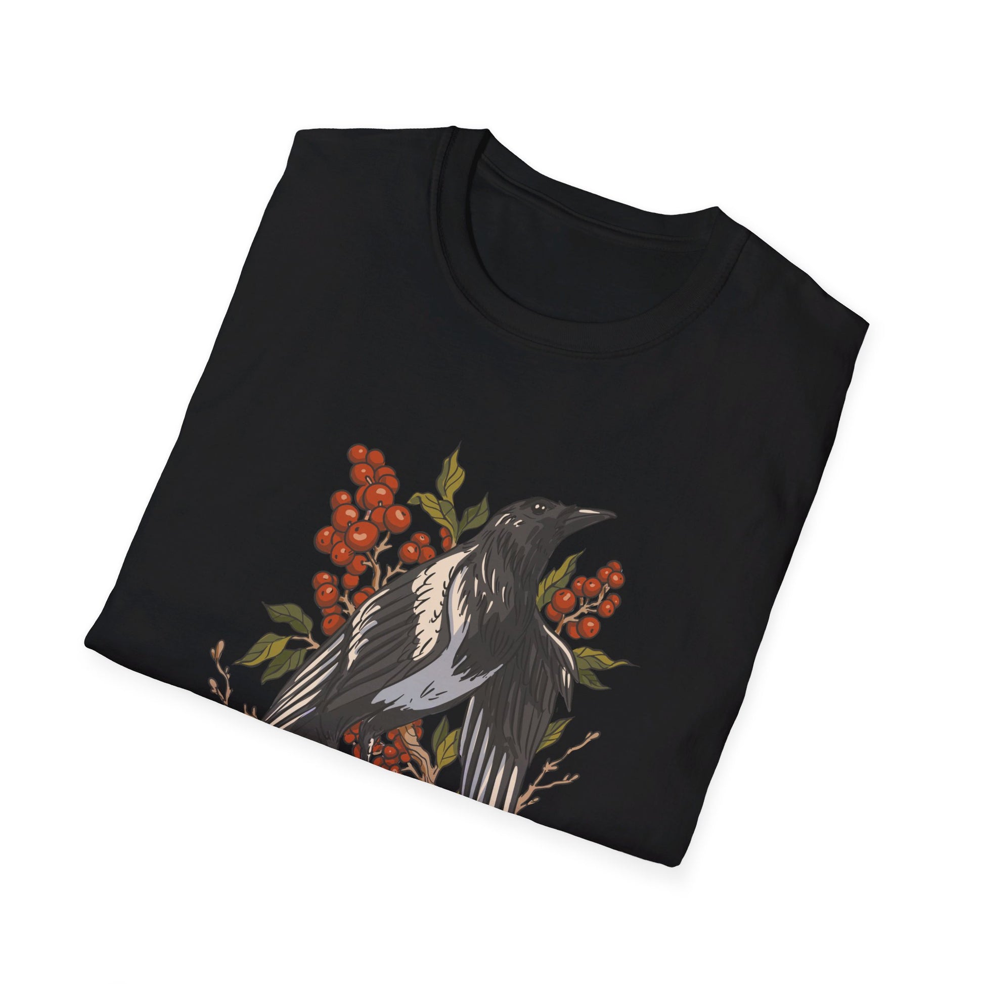 Magpie Berries - Animals In Nature - Front Design - Premium Bio Unisex T-Shirt - Pure Face Streetwear