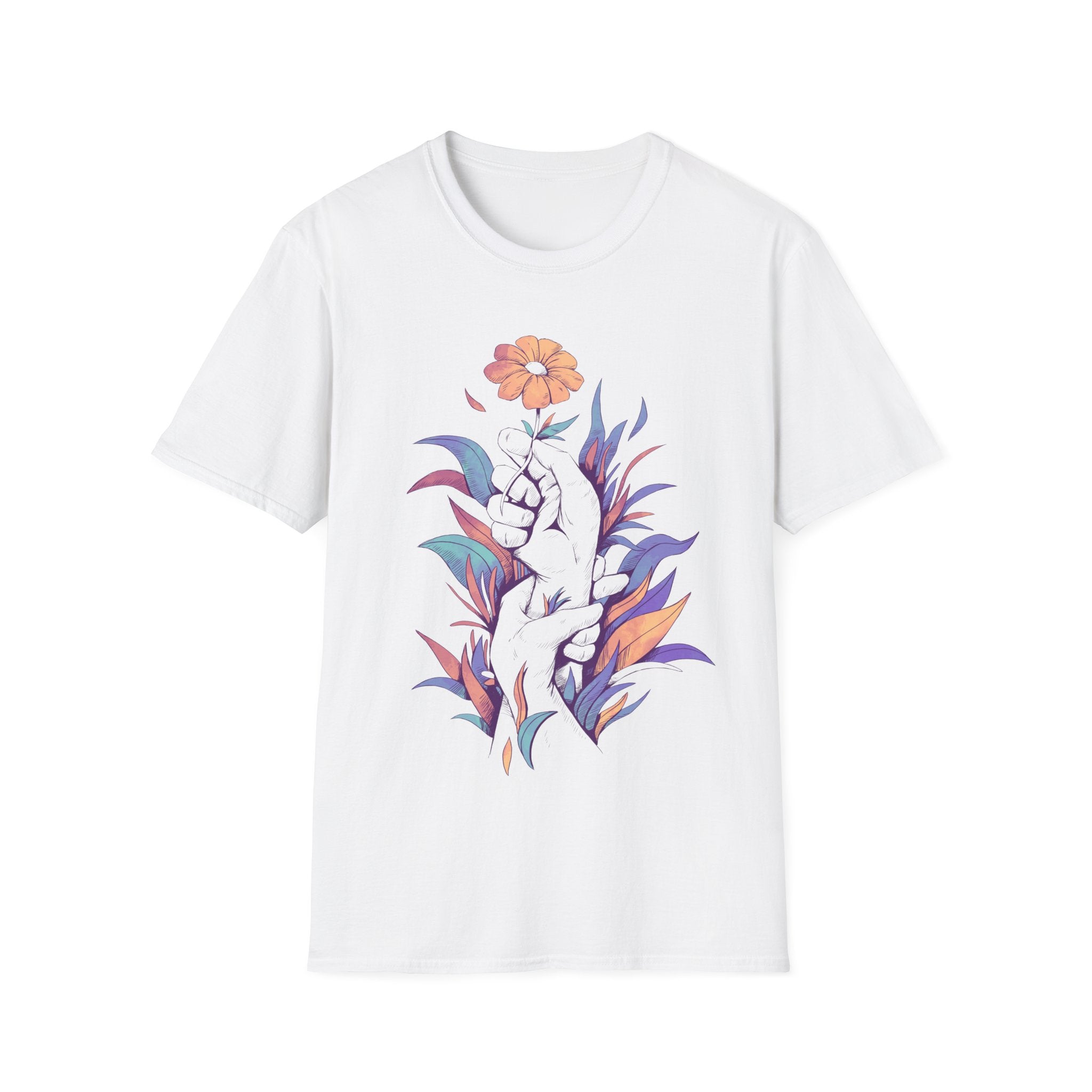 Hands Holding a Flower - Floral Hands - Unisex T-Shirt