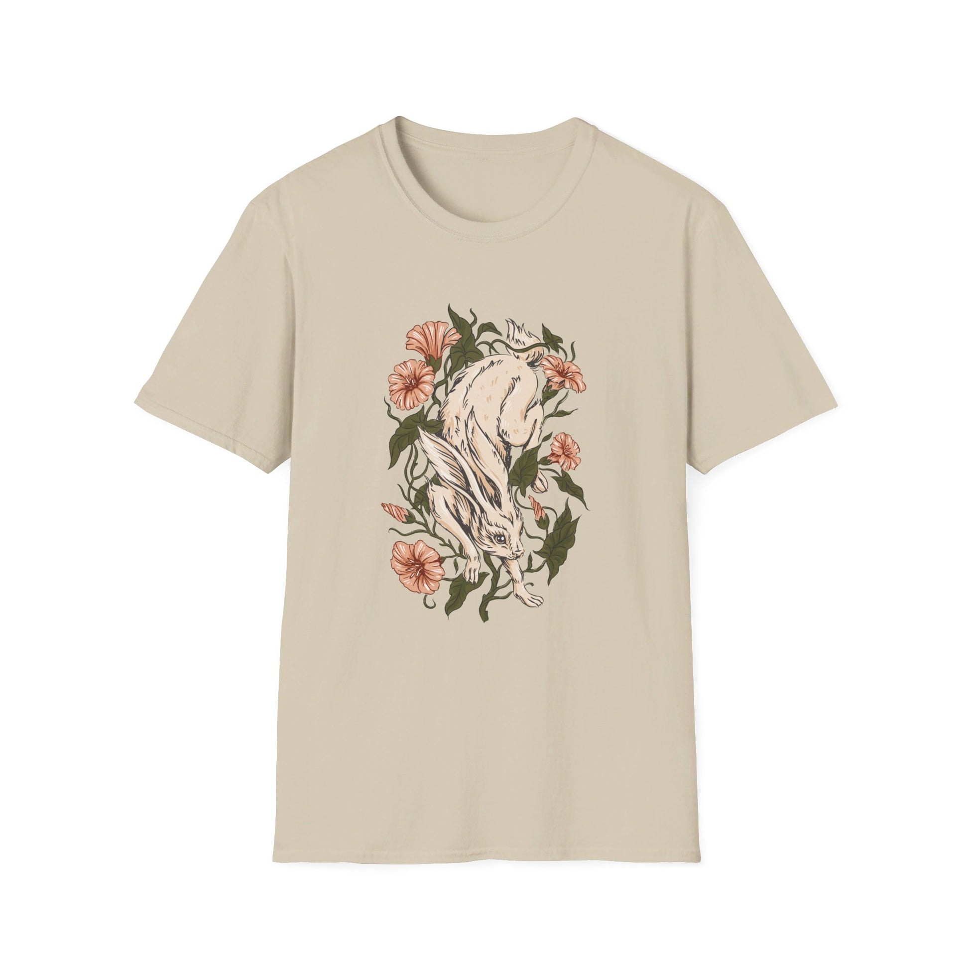 Hare Rabbit Ivy Flowers - Animals In Nature - Front Design - Premium Bio Unisex T-Shirt - Pure Face Streetwear