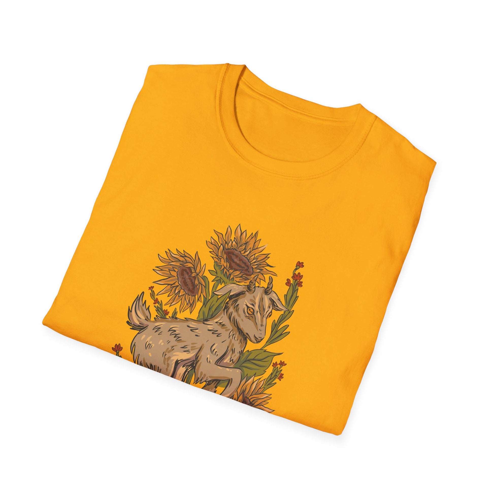 Baby Goat Sunnflowers - Animals In Nature - Front Design - Premium Bio Unisex T-Shirt - Pure Face Streetwear