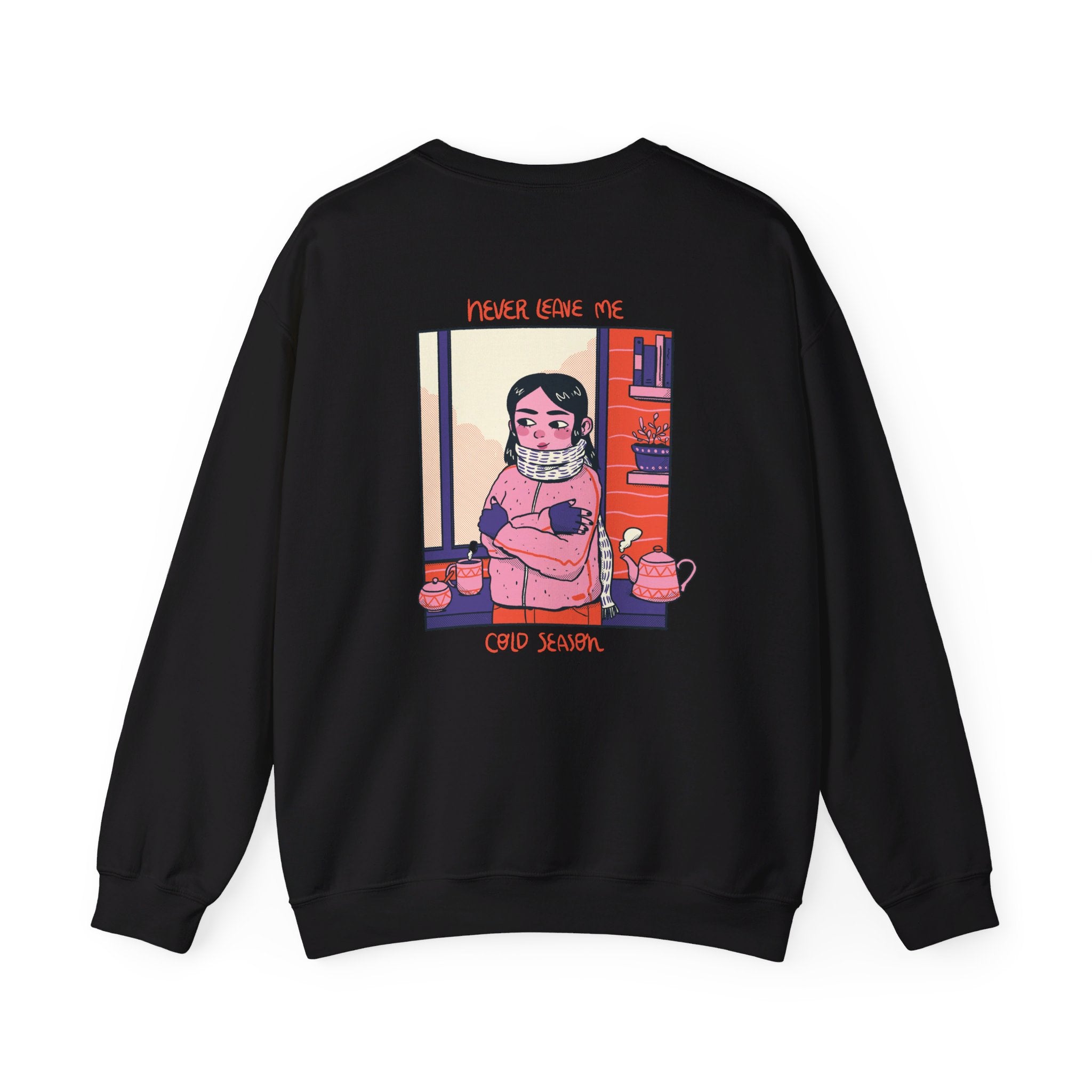 Girl in Winter Clothes - Cozy at Home - Back Design - Premium Unisex Heavy Blend™ Crewneck Sweatshirt