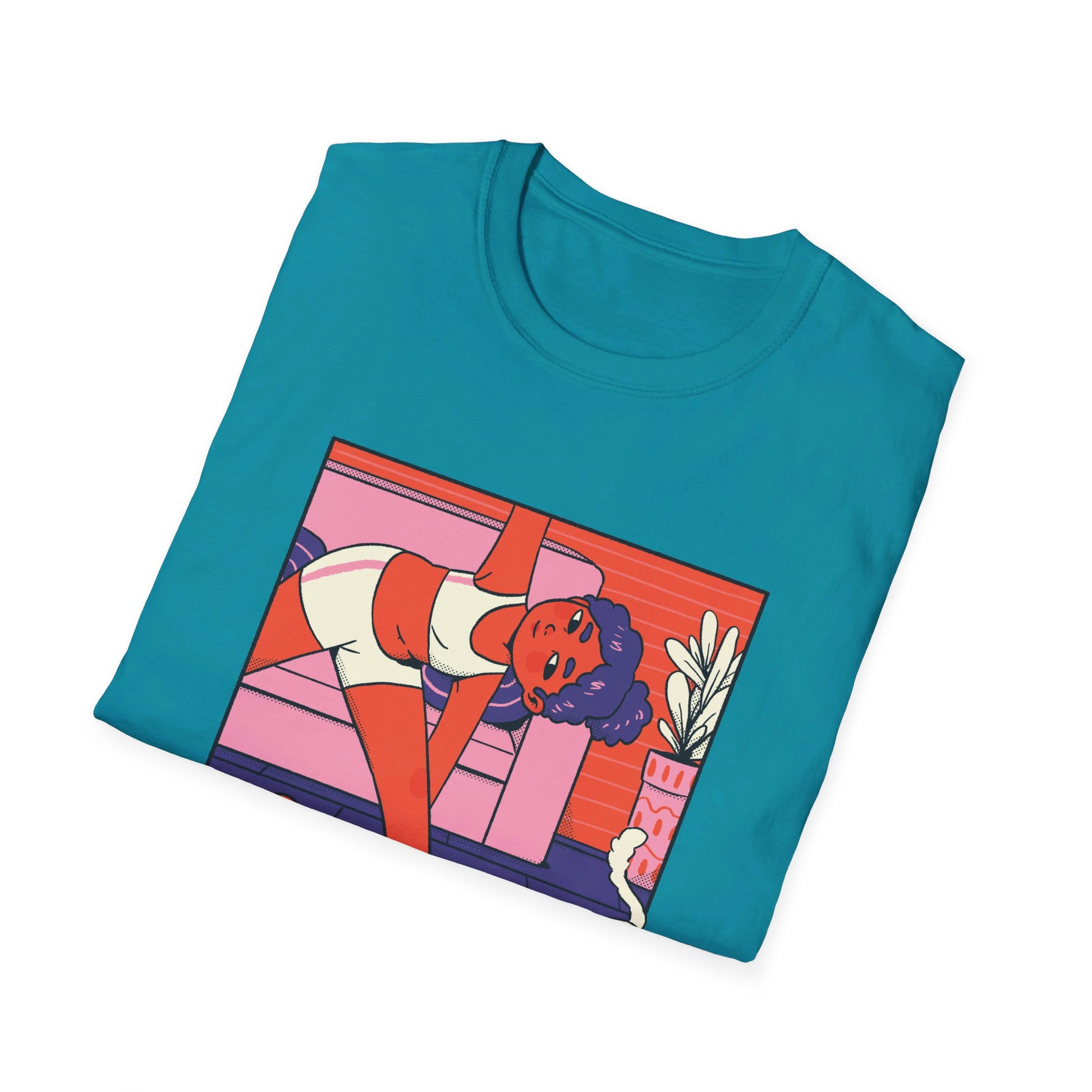 Girl doing Yoga with Cat - Cozy at Home - Front Design - Premium Bio Unisex T-Shirt - Pure Face Streetwear