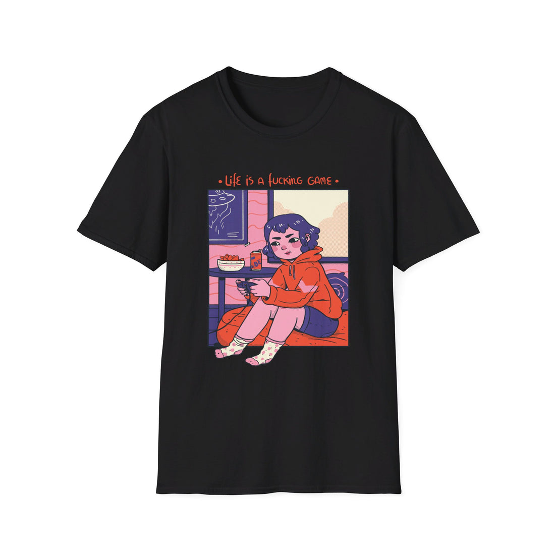 Girl playing Videogames - Cozy at Home - Front Design - Premium Bio Unisex T-Shirt - Pure Face Streetwear