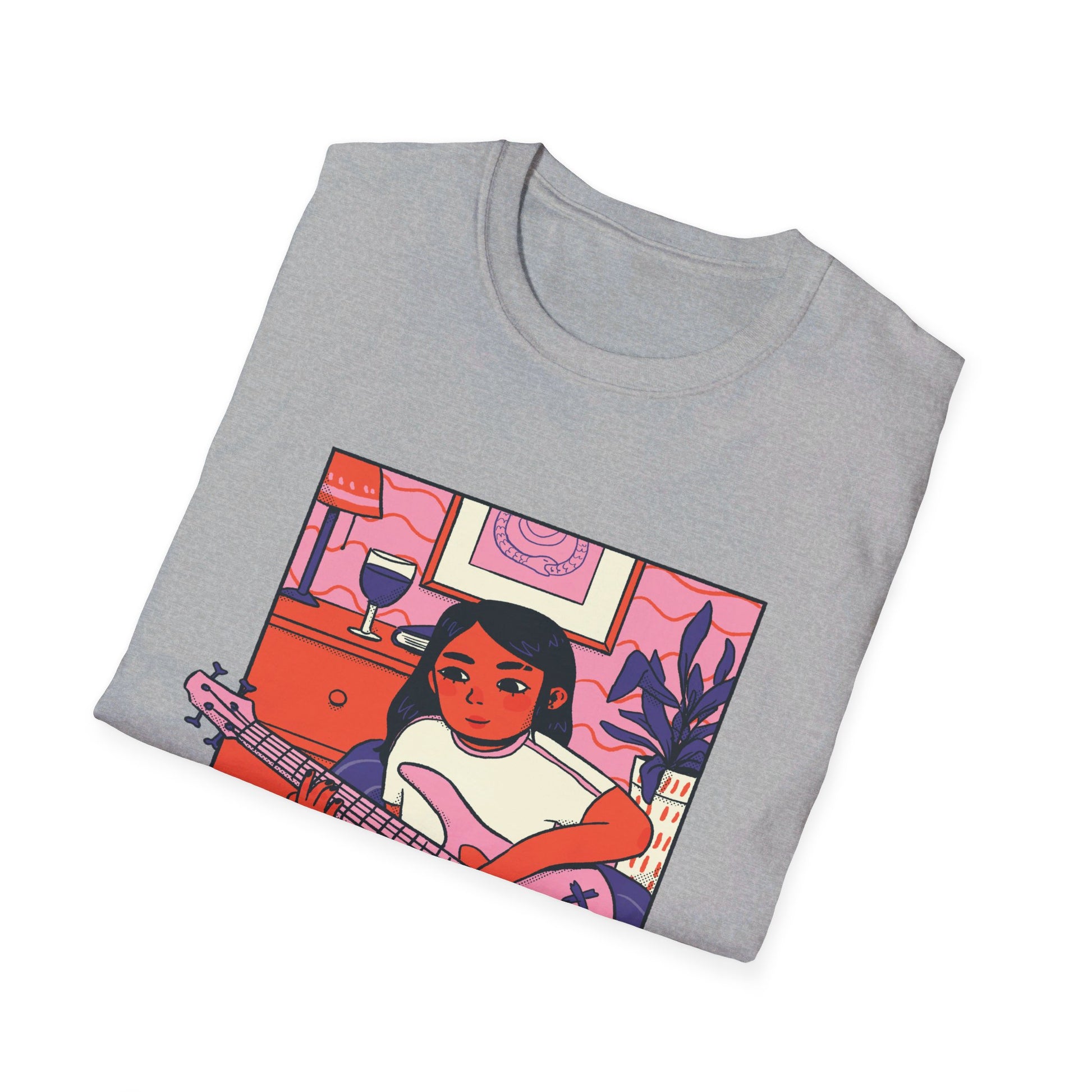 Girl playing Gitarre - Cozy at Home - Front Design - Premium Bio Unisex T-Shirt - Pure Face Streetwear