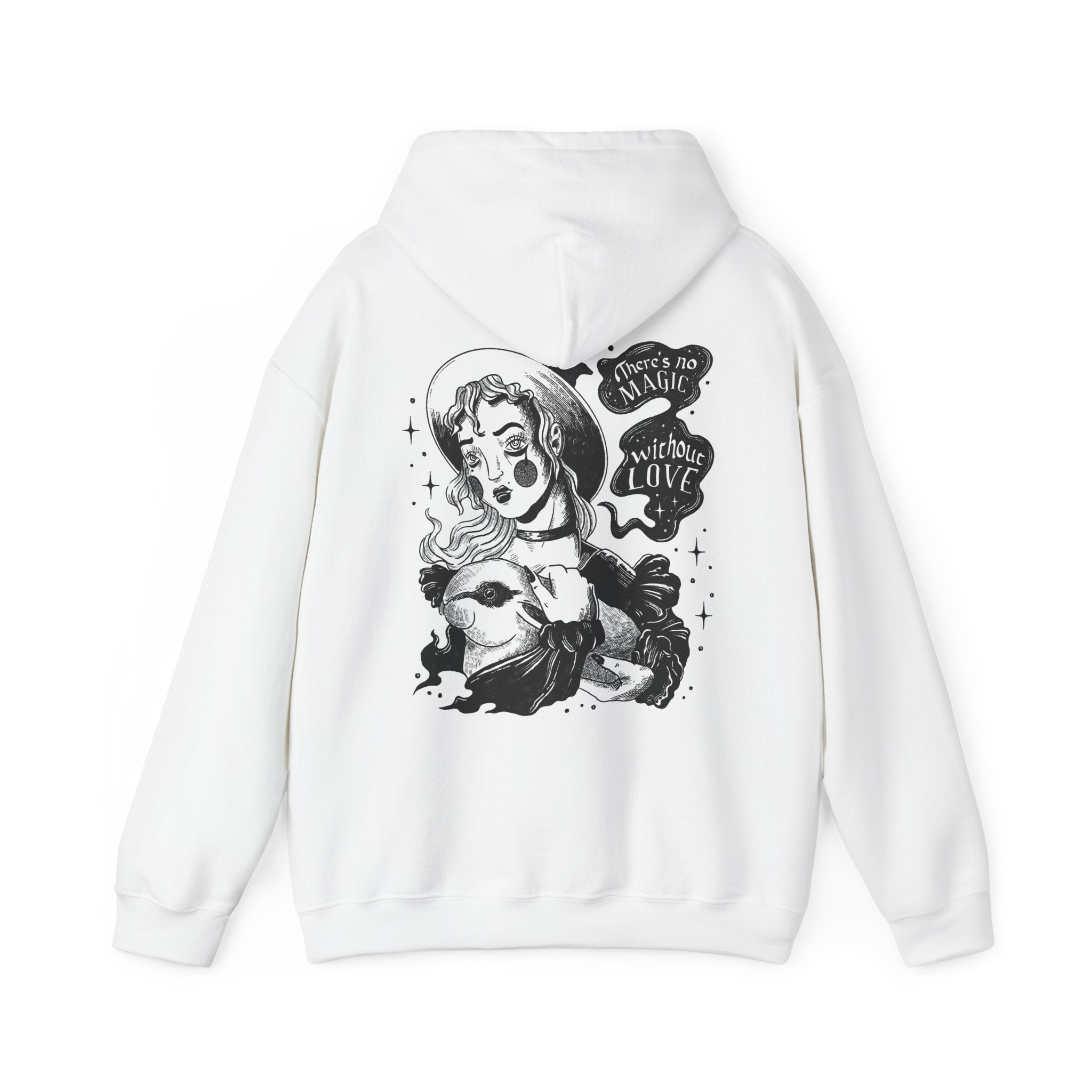 Young Witch and Rabbit - Dark Magic In Black & White - Unisex Hoodie