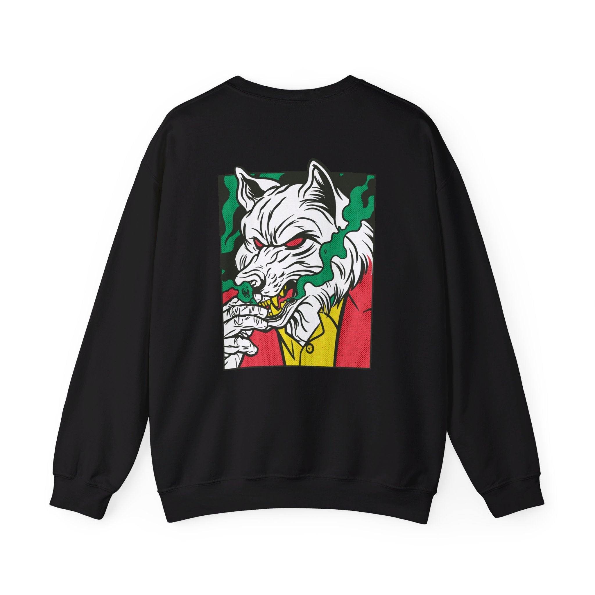 Smoking Wolf - Comic Mafia - Back Design - Premium Unisex Heavy Blend™ Crewneck Sweatshirt