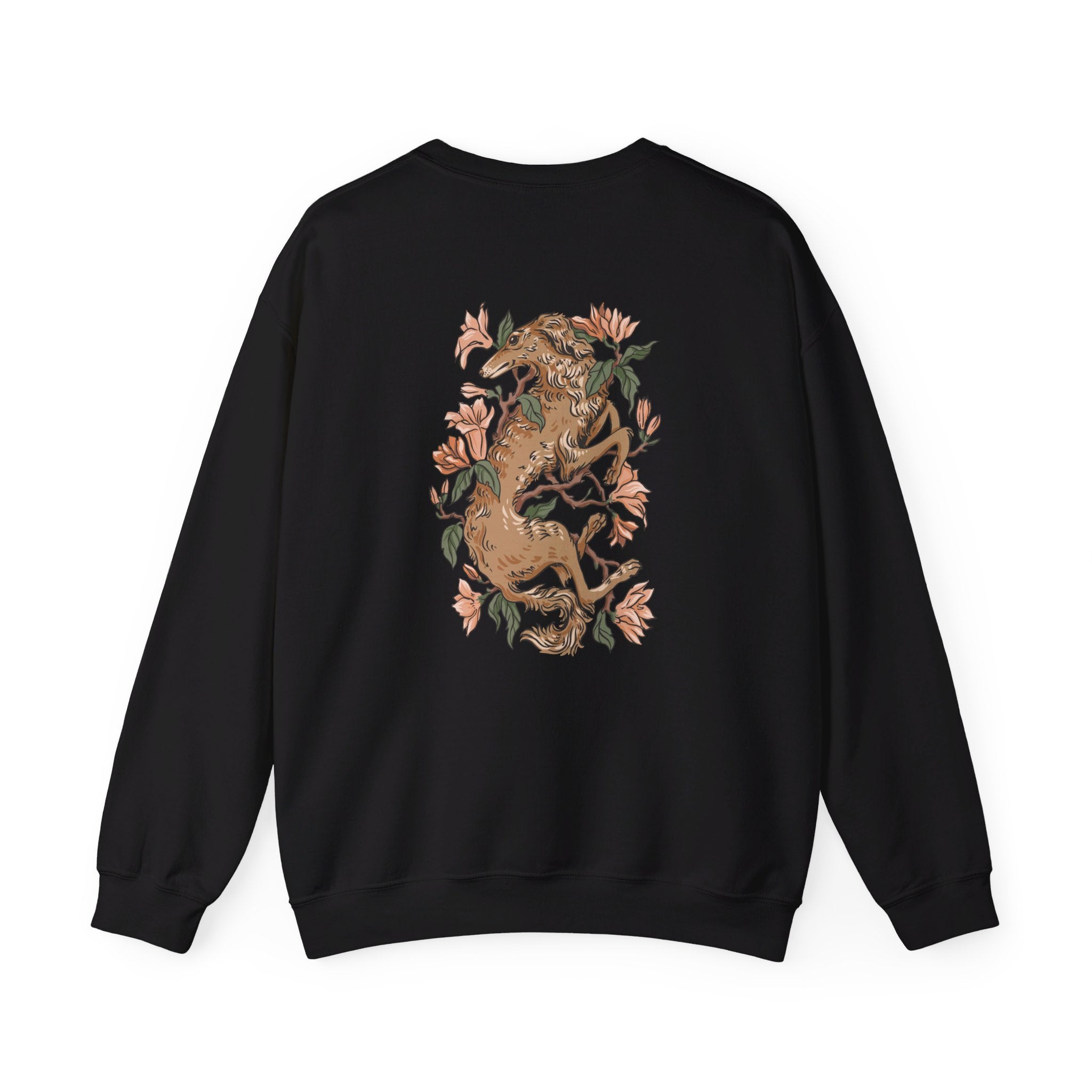 Greyhound Mangnolia - Animals in Nature - Back Design - Premium Unisex Heavy Blend™ Crewneck Sweatshirt