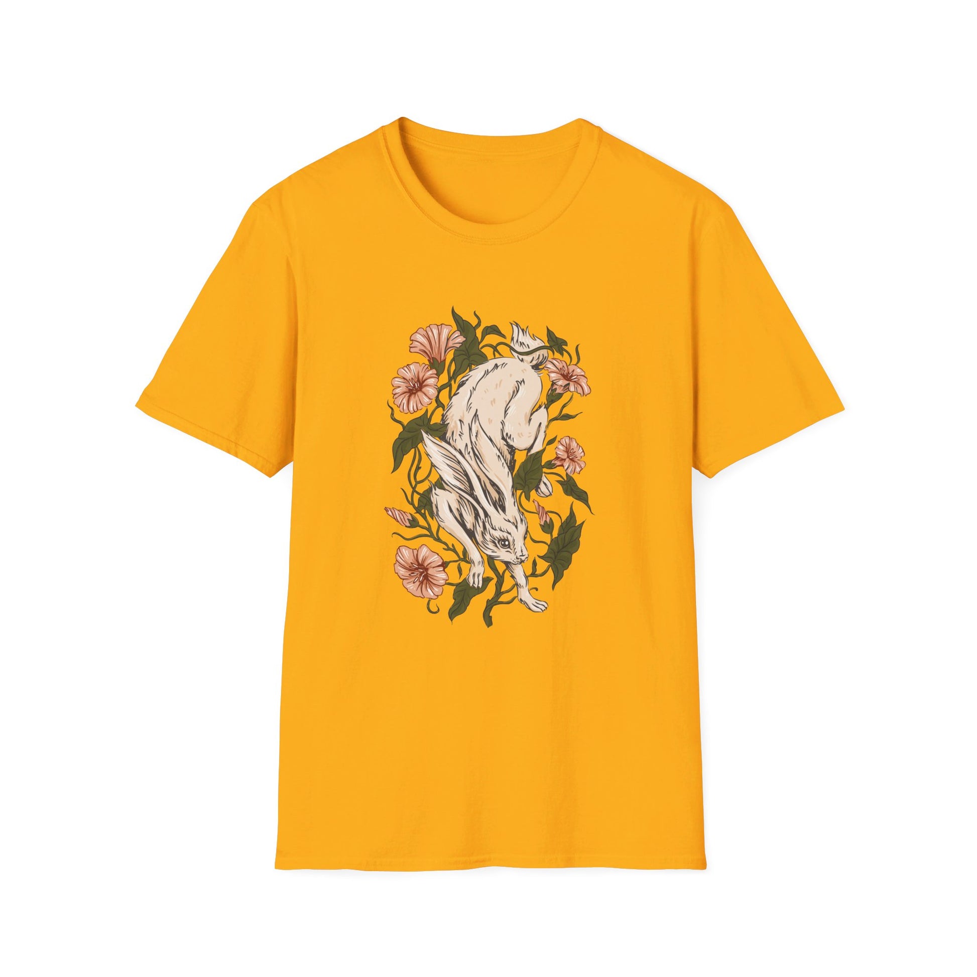 Hare Rabbit Ivy Flowers - Animals In Nature - Front Design - Premium Bio Unisex T-Shirt - Pure Face Streetwear