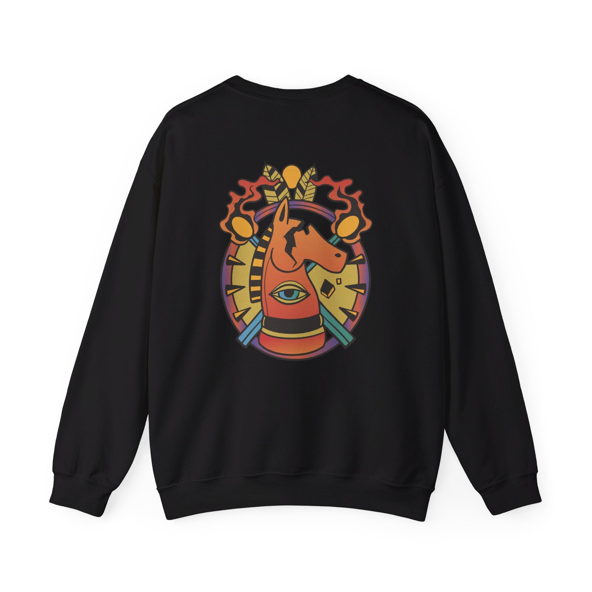 Horse Chess Tattoo - Old School Tattoo - Back Design - Premium Unisex Heavy Blend™ Crewneck Sweatshirt