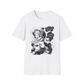 Young Witch and Rabbit - Dark Magic In Black & White - Unisex T-Shirt