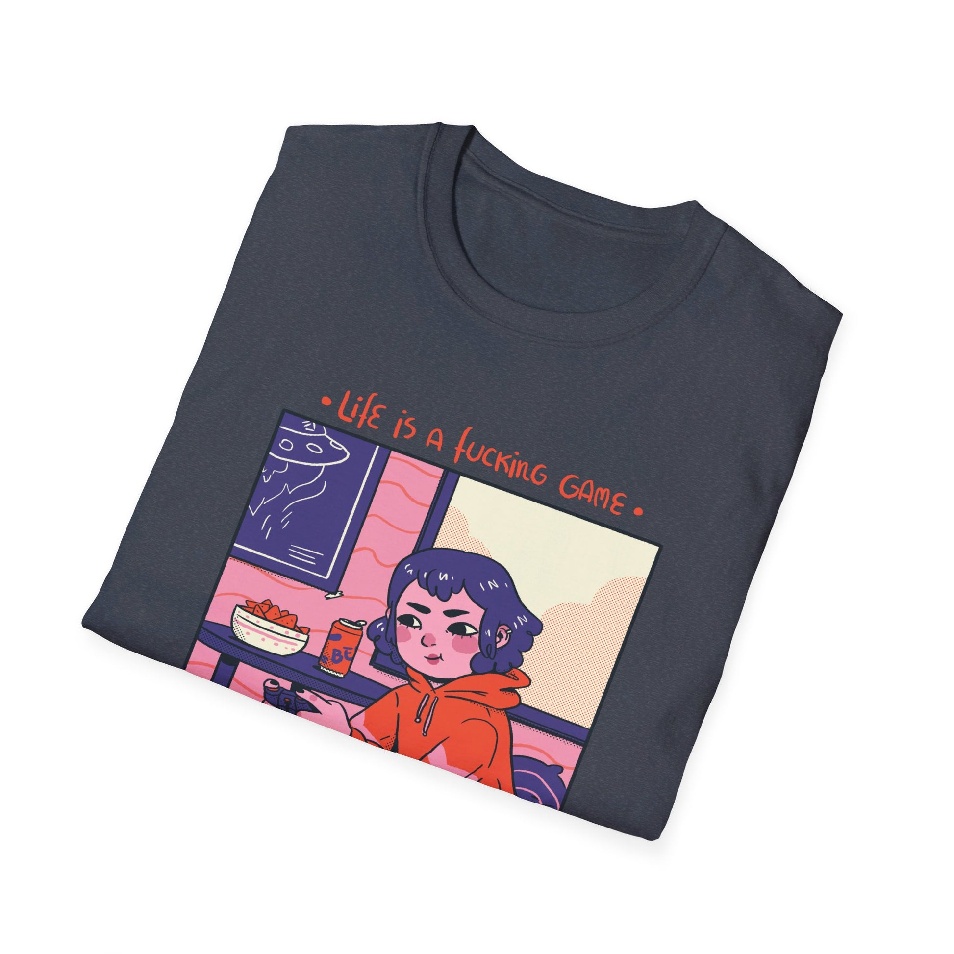 Girl playing Videogames - Cozy at Home - Front Design - Premium Bio Unisex T-Shirt - Pure Face Streetwear