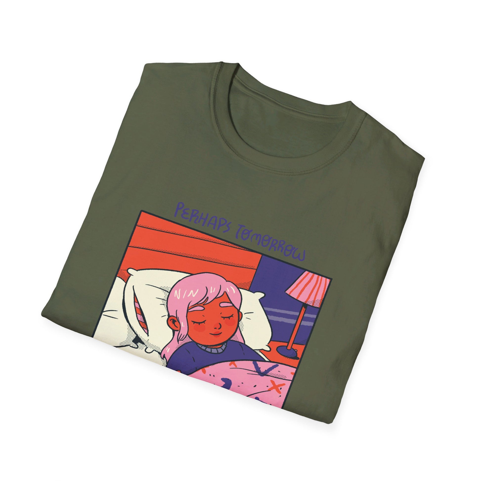 Girl and Cat sleeping cozy - Cozy at Home - Front Design - Premium Bio Unisex T-Shirt - Pure Face Streetwear