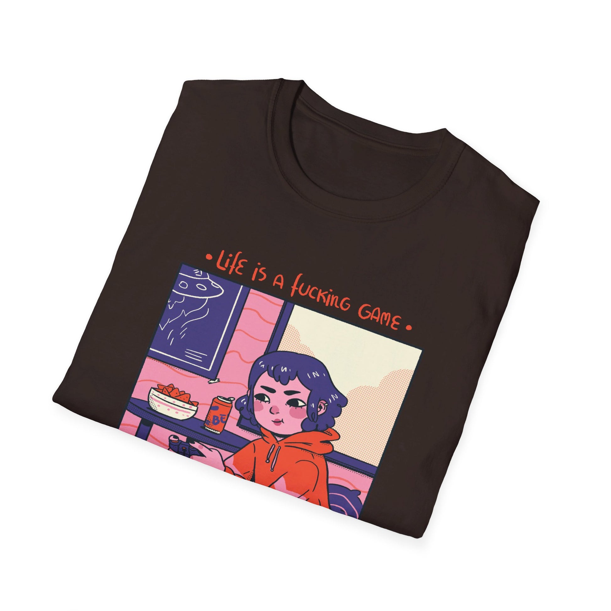 Girl playing Videogames - Cozy at Home - Front Design - Premium Bio Unisex T-Shirt - Pure Face Streetwear