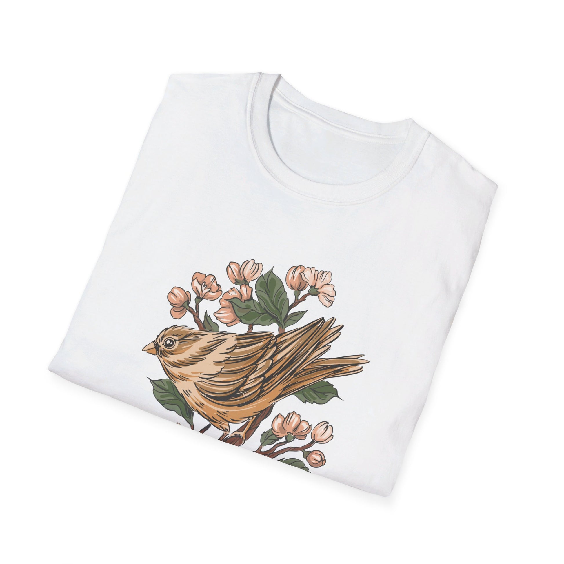 Sparrow Cherry Blossom - Animals In Nature - Front Design - Premium Bio Unisex T-Shirt - Pure Face Streetwear