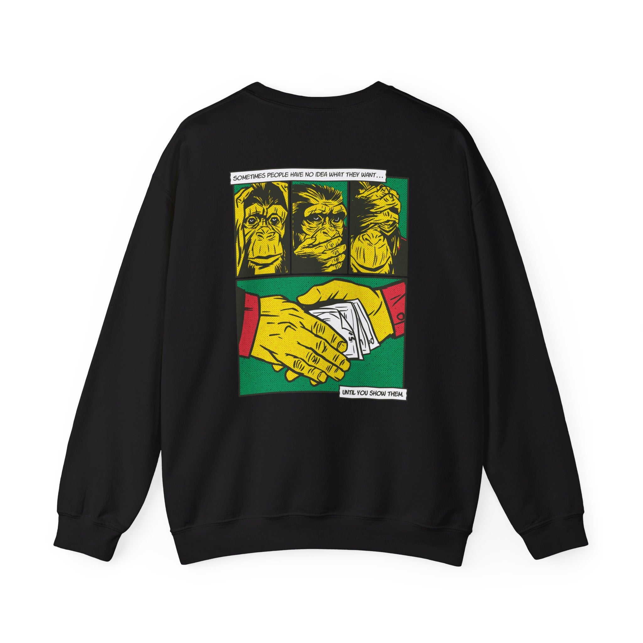 Three Monkeys - Comic Mafia - Back Design - Premium Unisex Heavy Blend™ Crewneck Sweatshirt