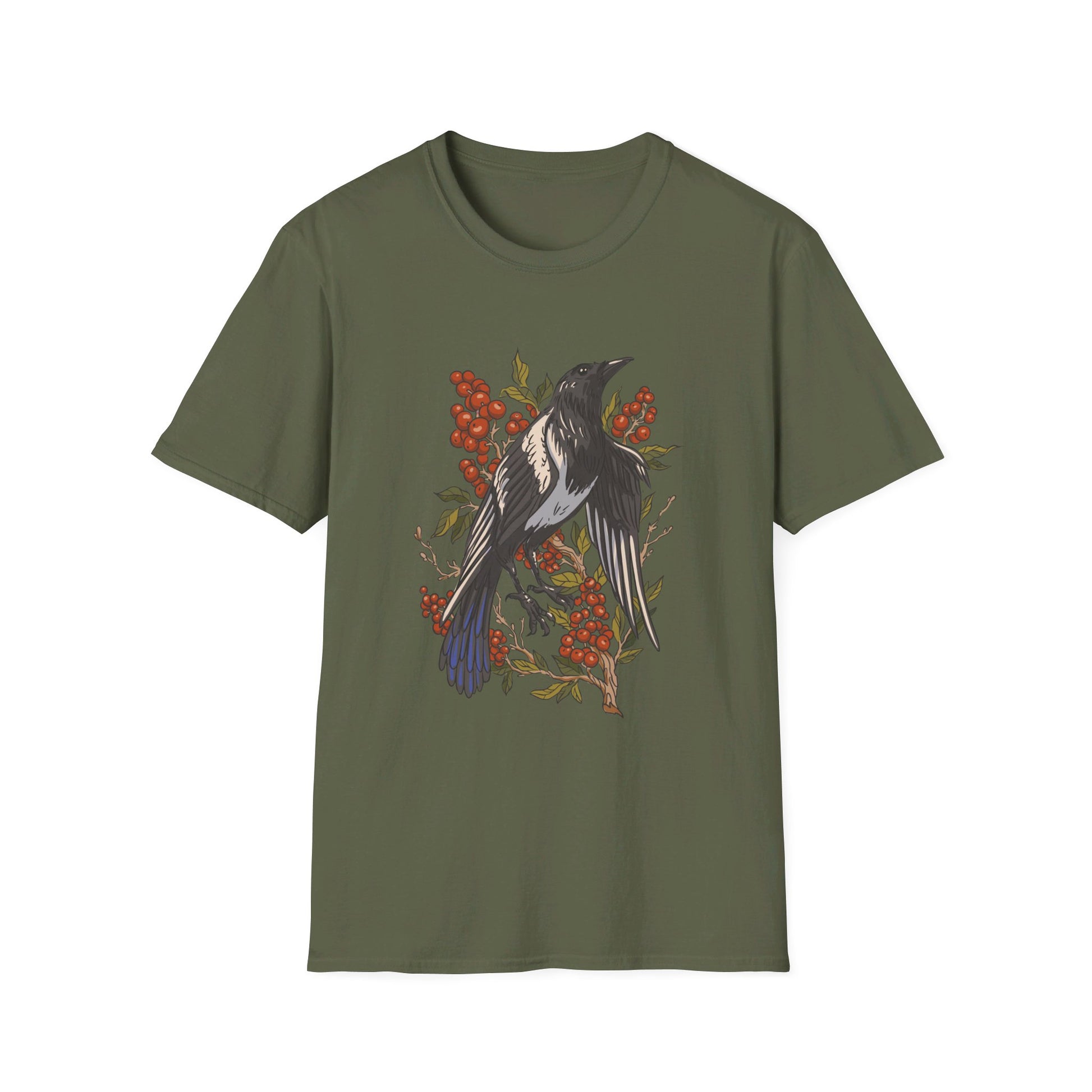 Magpie Berries - Animals In Nature - Front Design - Premium Bio Unisex T-Shirt - Pure Face Streetwear