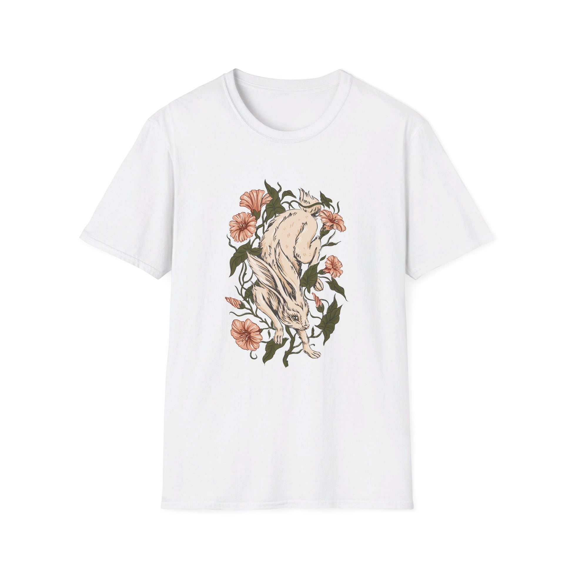 Hare Rabbit Ivy Flowers - Animals In Nature - Front Design - Premium Bio Unisex T-Shirt - Pure Face Streetwear