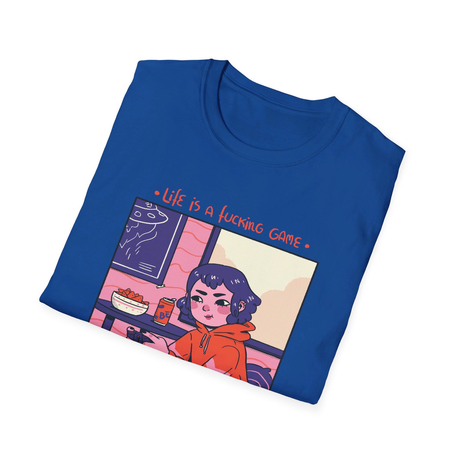 Girl playing Videogames - Cozy at Home - Front Design - Premium Bio Unisex T-Shirt - Pure Face Streetwear