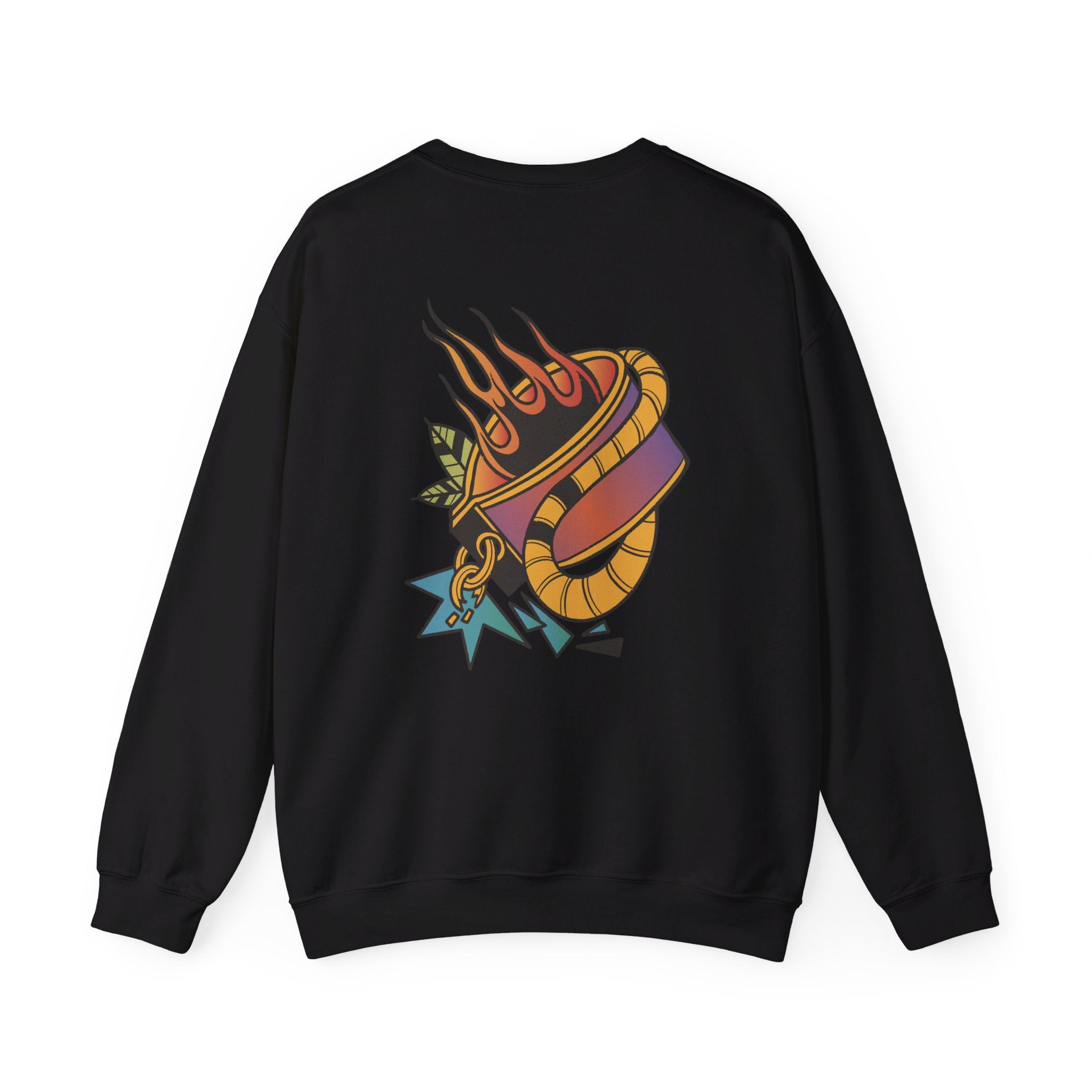 Wives Fire Tattoo - Old School Tattoo - Back Design - Premium Unisex Heavy Blend™ Crewneck Sweatshirt