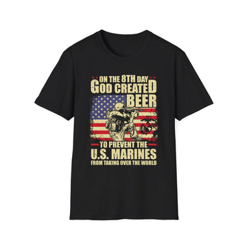 On the 8th Day God created Beer to prevent the U.S. Marines from taking over the World - Military - Front Design - Premium Bio Unisex T-Shirt