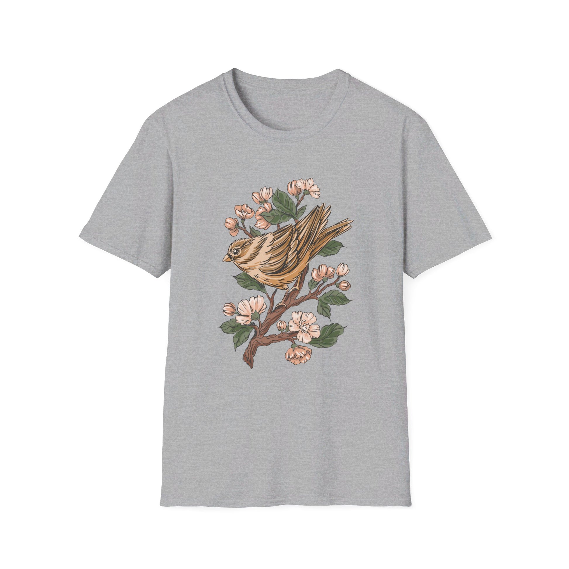 Sparrow Cherry Blossom - Animals In Nature - Front Design - Premium Bio Unisex T-Shirt - Pure Face Streetwear