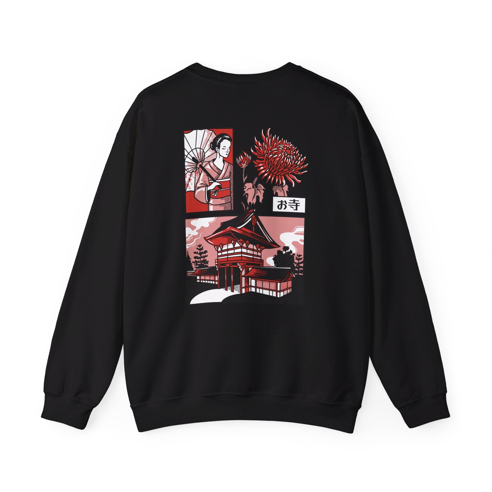 Japanese Temple Geisha - Slice of Life - Back Design - Premium Unisex Heavy Blend™ Crewneck Sweatshirt