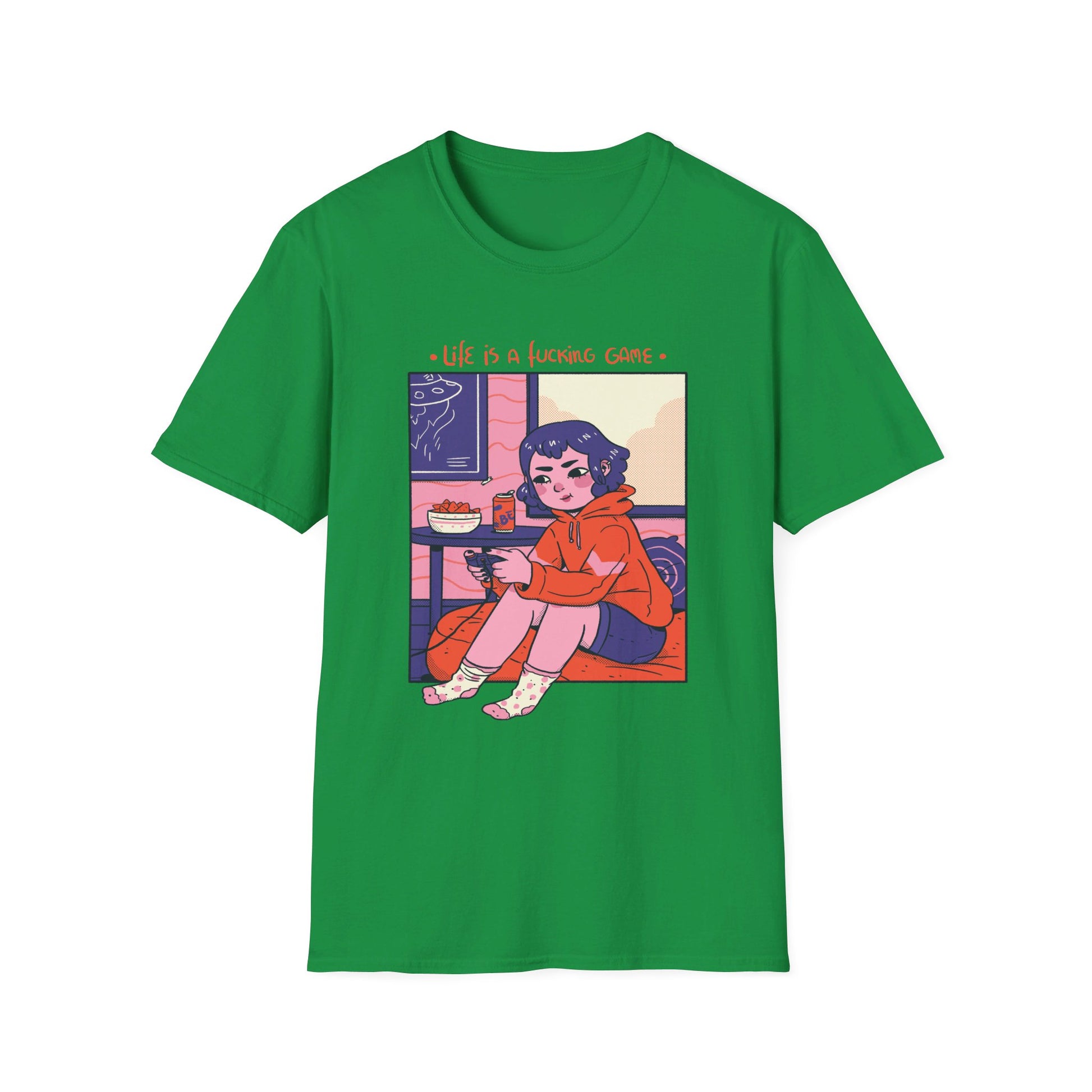 Girl playing Videogames - Cozy at Home - Front Design - Premium Bio Unisex T-Shirt - Pure Face Streetwear