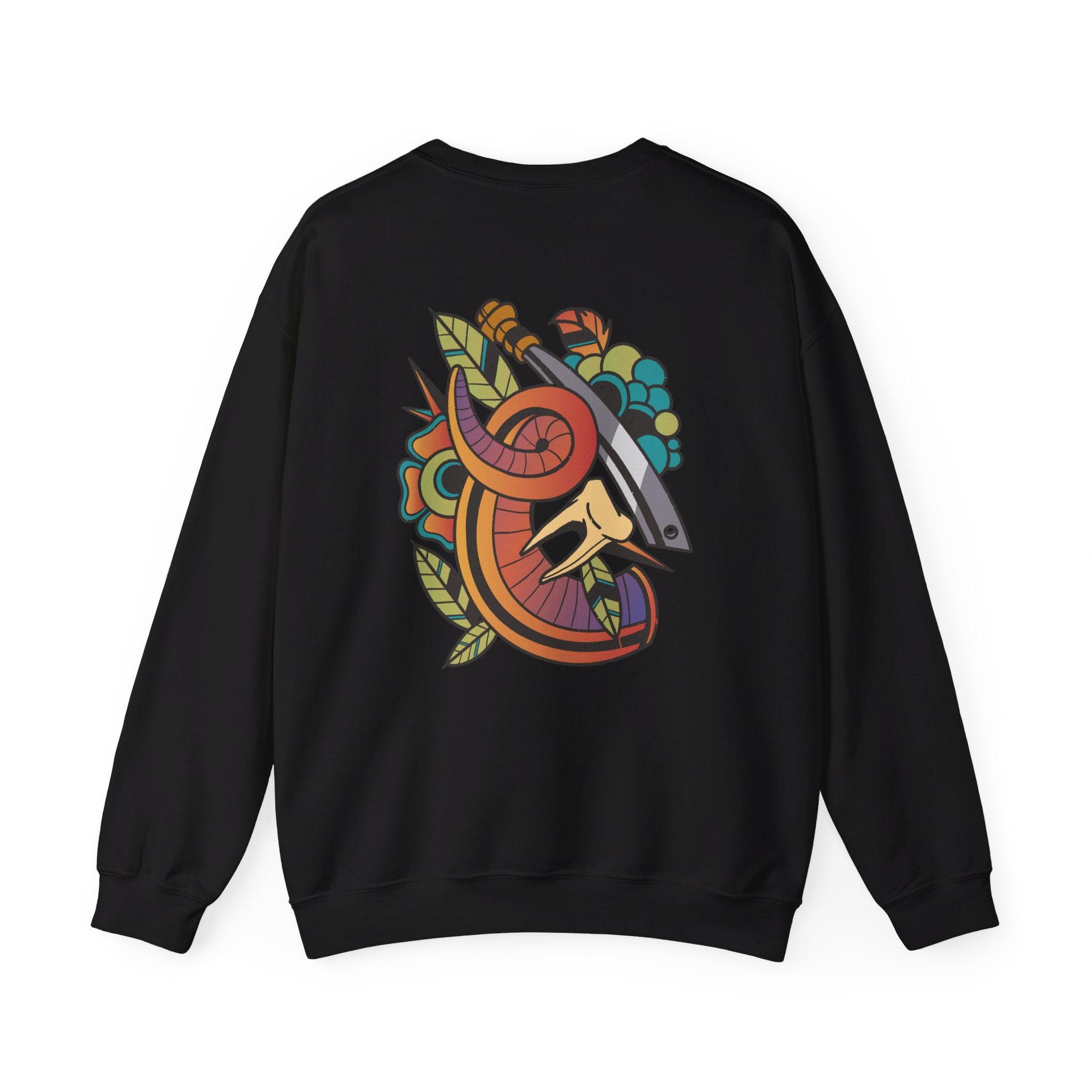 Horn Tattoo - Old School Tattoo - Back Design - Premium Unisex Heavy Blend™ Crewneck Sweatshirt