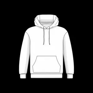 Verlinkt zu allen Hoodies mit Back Print - Stilisierte Illustration eines weißen Kapuzenpullovers (Hoodie) mit Kängurutasche.