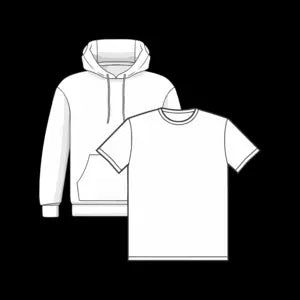 Stilisierte Illustration eines weißen Hoodies hinter einem weißen T-Shirt als Symbol für die gesamte Kollektion.