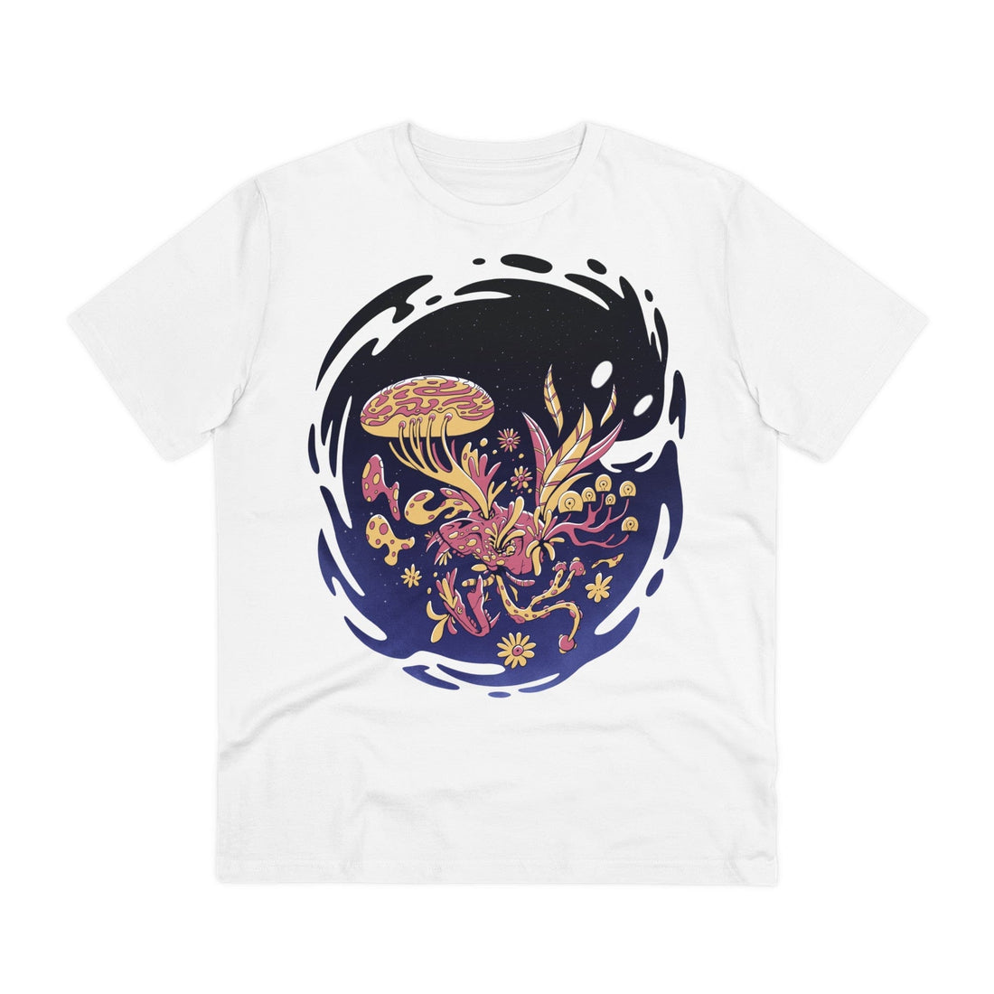 Printify T-Shirt White / 2XS Abstract Space Monster Floral Skull - Plants in Space - Front Design