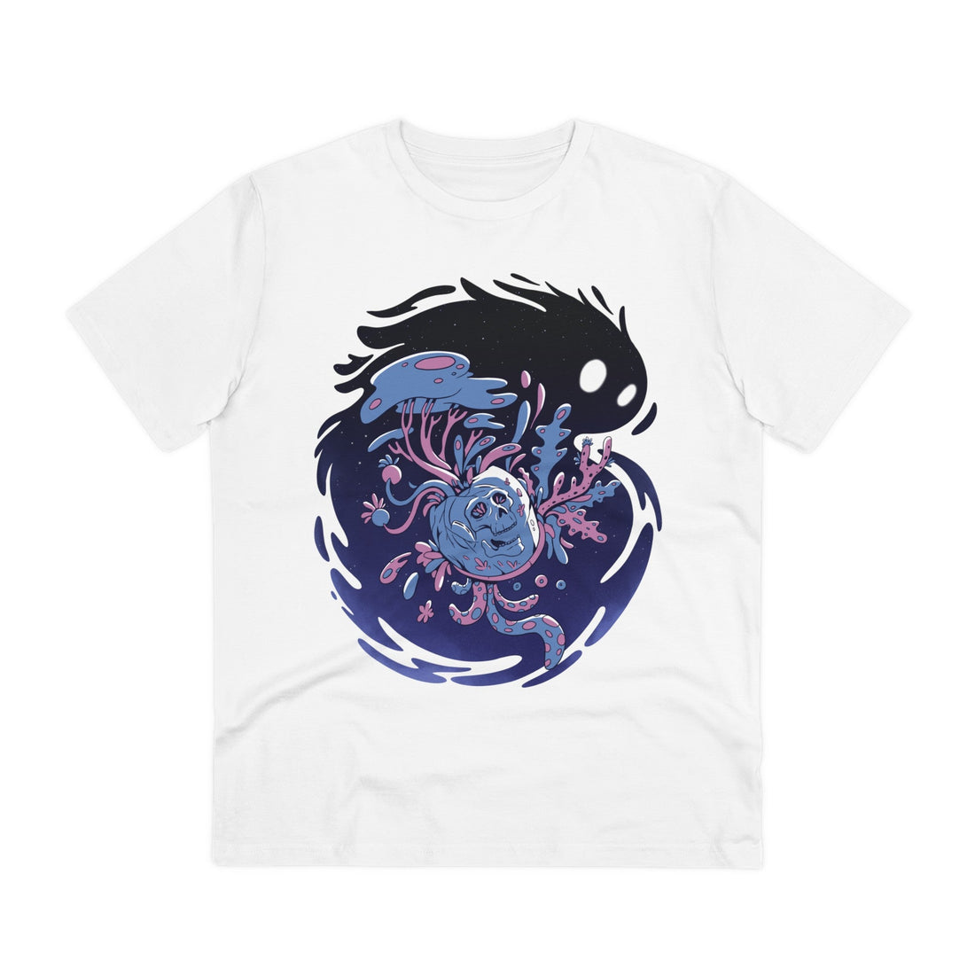 Printify T-Shirt White / 2XS Abstract Space Monster Space Skull - Plants in Space - Front Design