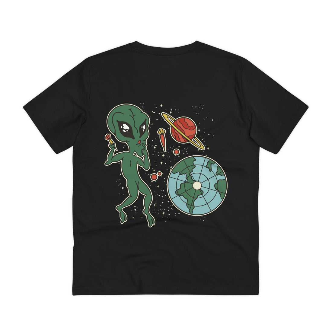 Printify T-Shirt Black / 2XS Alien Cartoon Dart Game - Alien Hobby Activities - Back Design