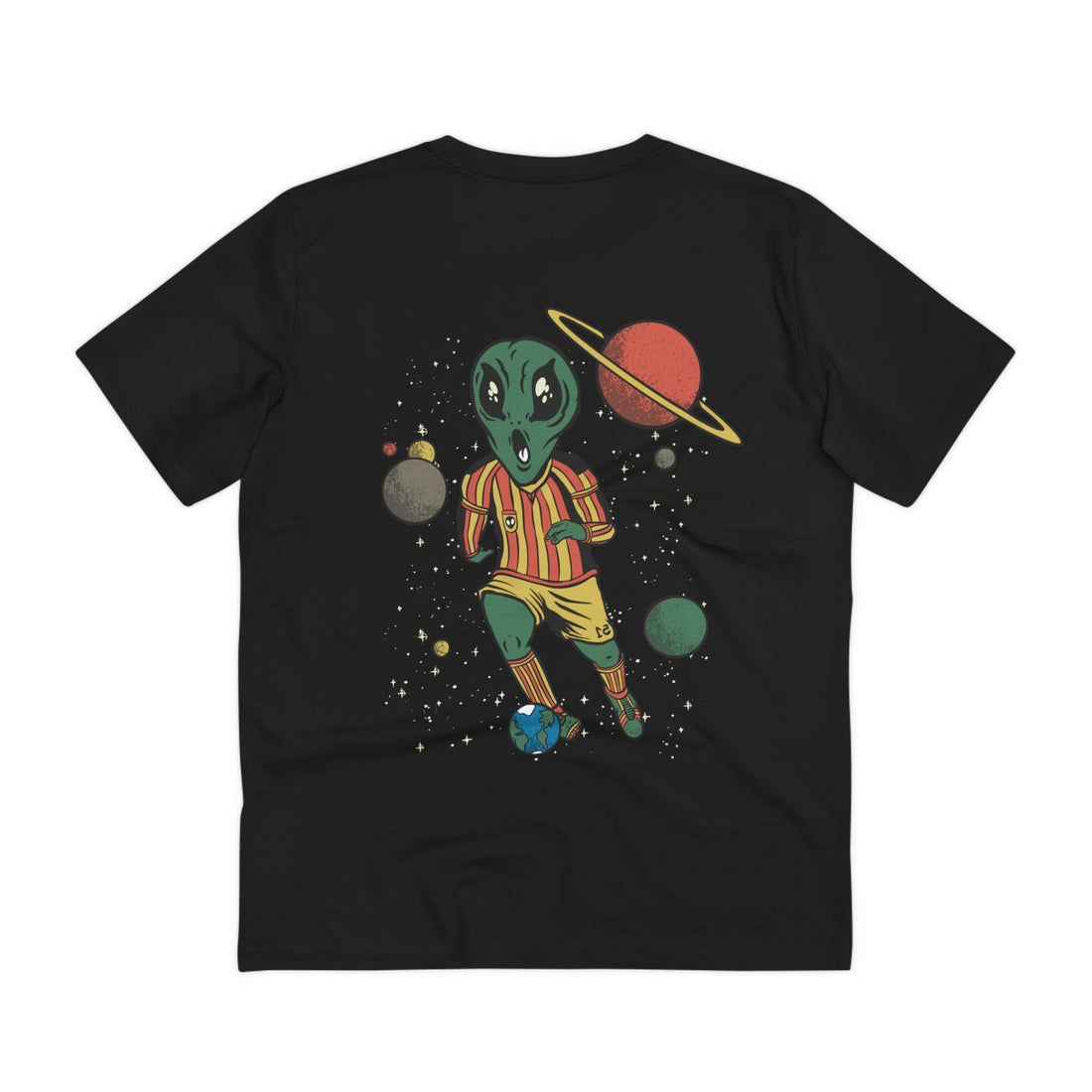 Printify T-Shirt Black / 2XS Alien Soccer Player - Alien Hobby Activities - Back Design