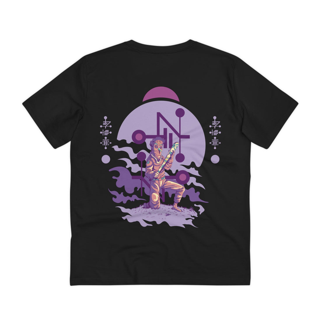 Printify T-Shirt Black / 2XS Alien Warrior with bat - Alien Warrior - Back Design