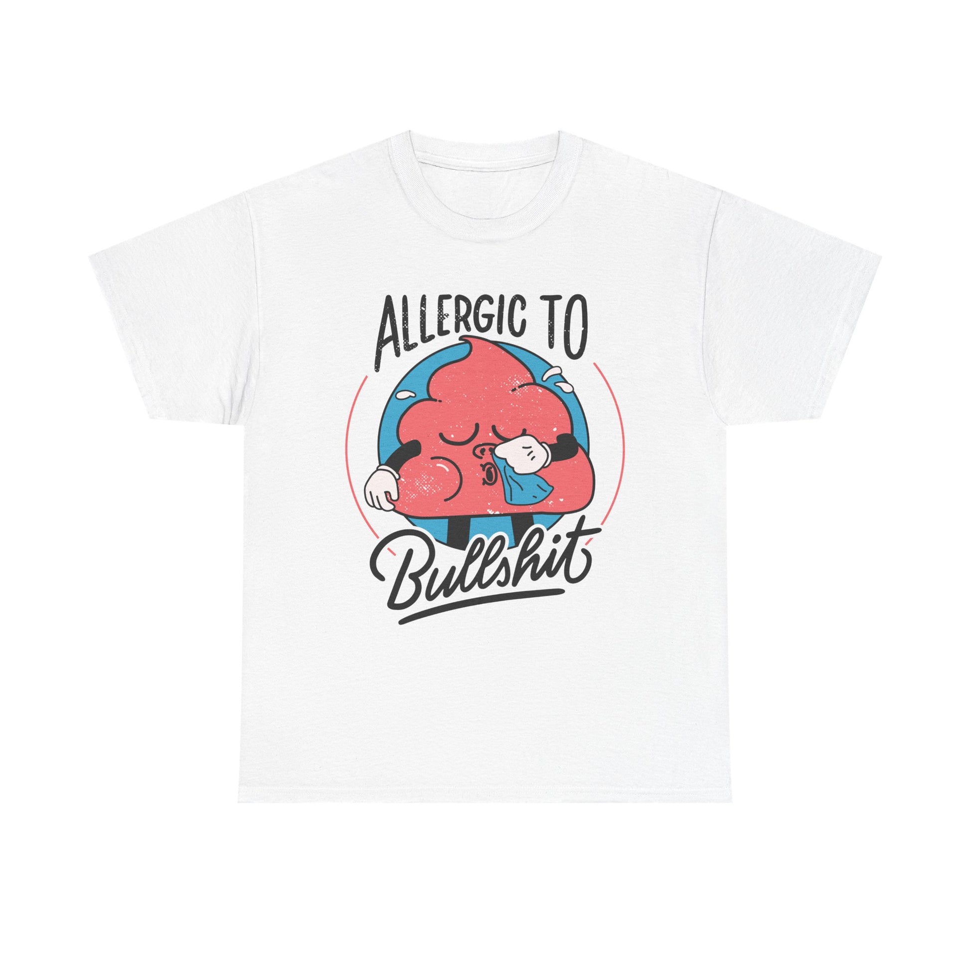 Weißes T-Shirt mit Front Print und dem Statement „Allergic to bullshit“ im Antisocial-Retro-Stil