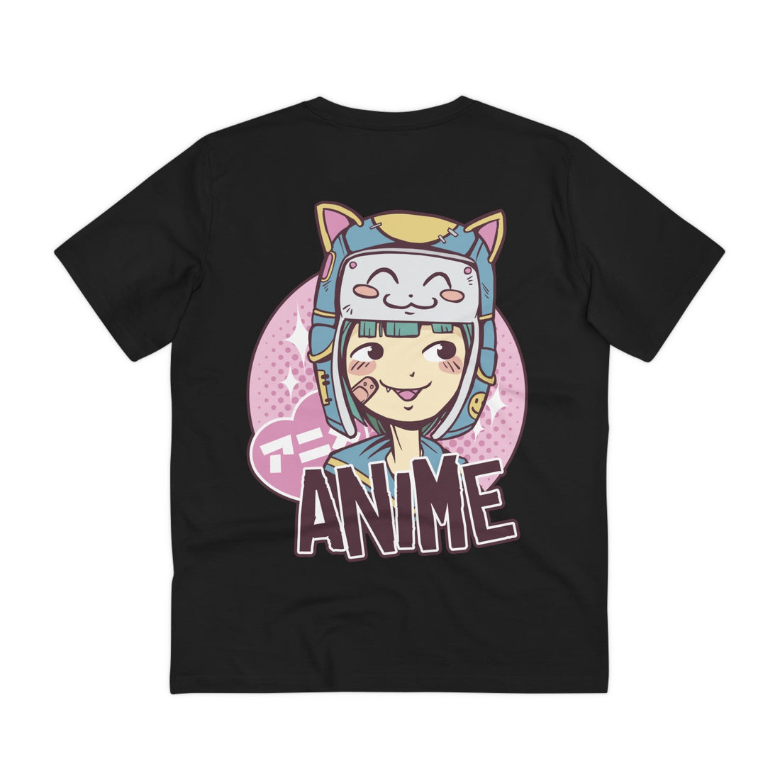 Printify T-Shirt Black / 2XS Anime Girl Cat Face - Anime World - Back Design