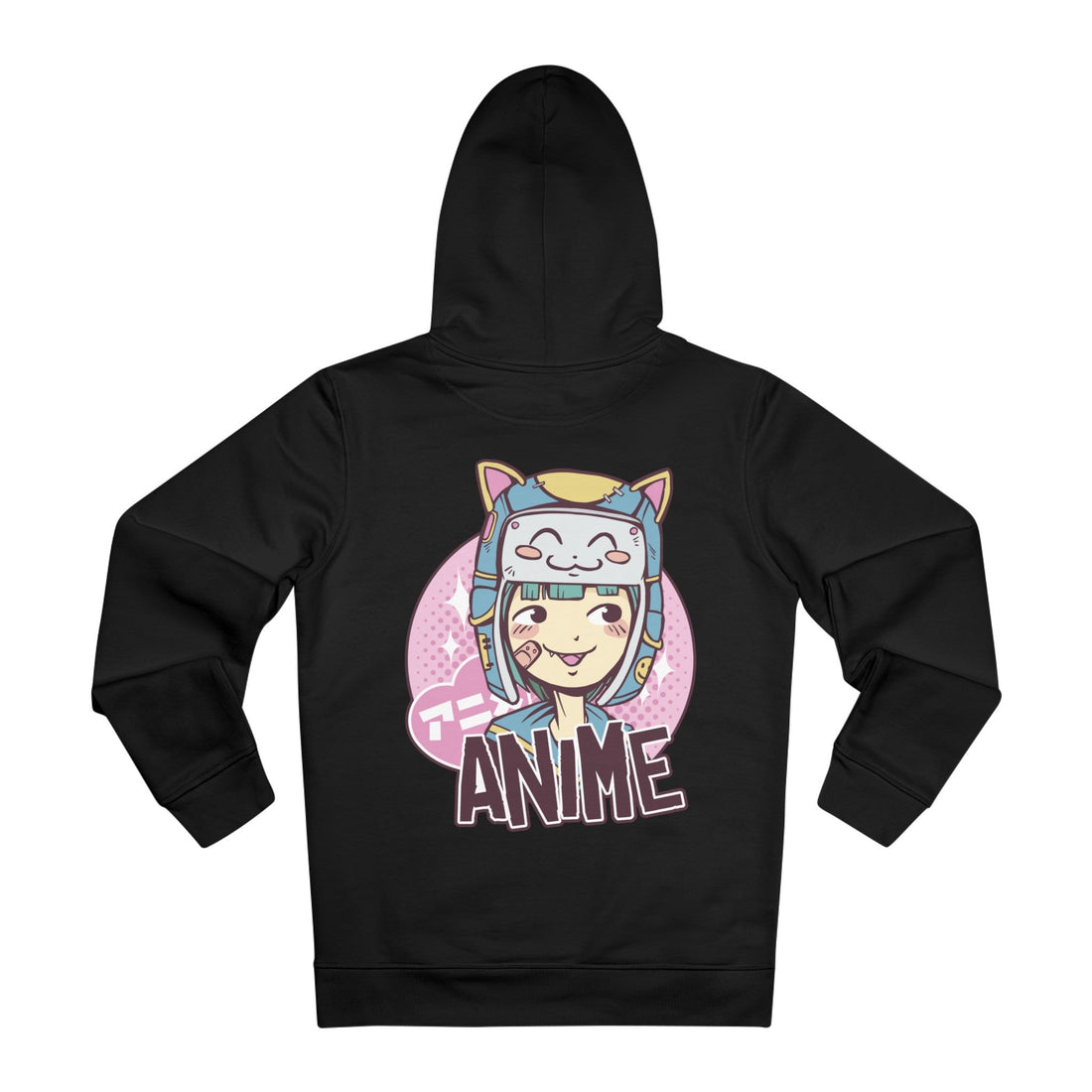 Printify Hoodie Black / M Anime Girl Cat Face - Anime World - Hoodie - Back Design