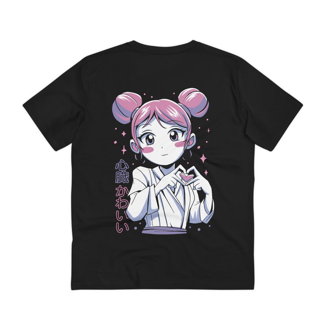 Printify T-Shirt Black / 2XS Anime Girl heart hands - Anime World - Back Design