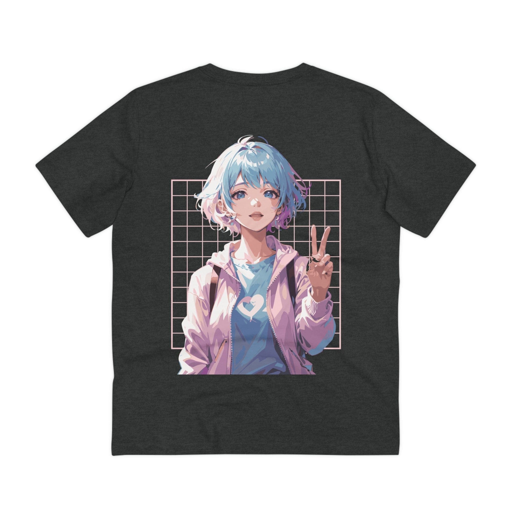 Printify T-Shirt Dark Heather Grey / 2XS Anime Girl Peace - Anime World - Back Design