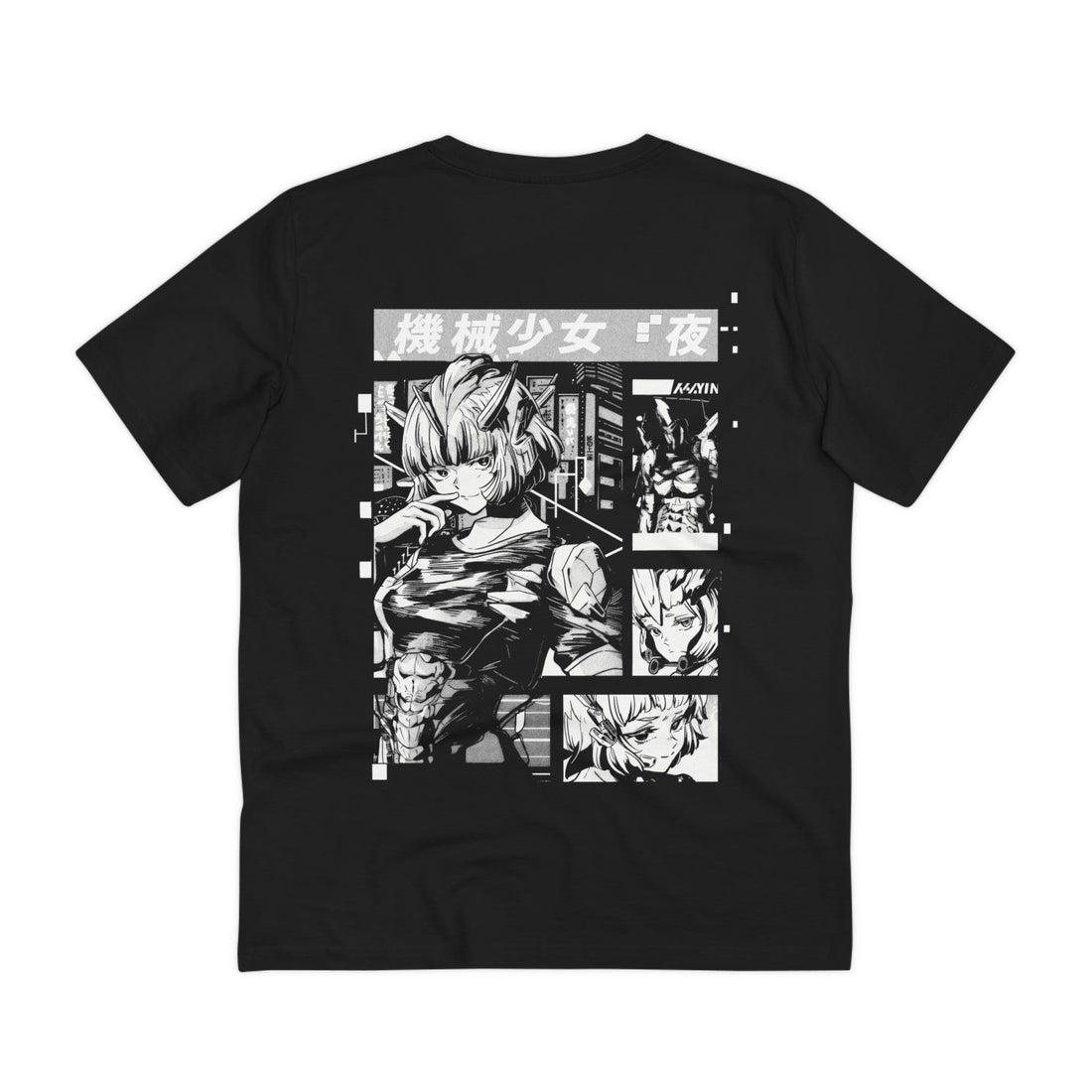 Printify T-Shirt Black / 2XS Anime Girl Robot black and white - Anime World - Back Design