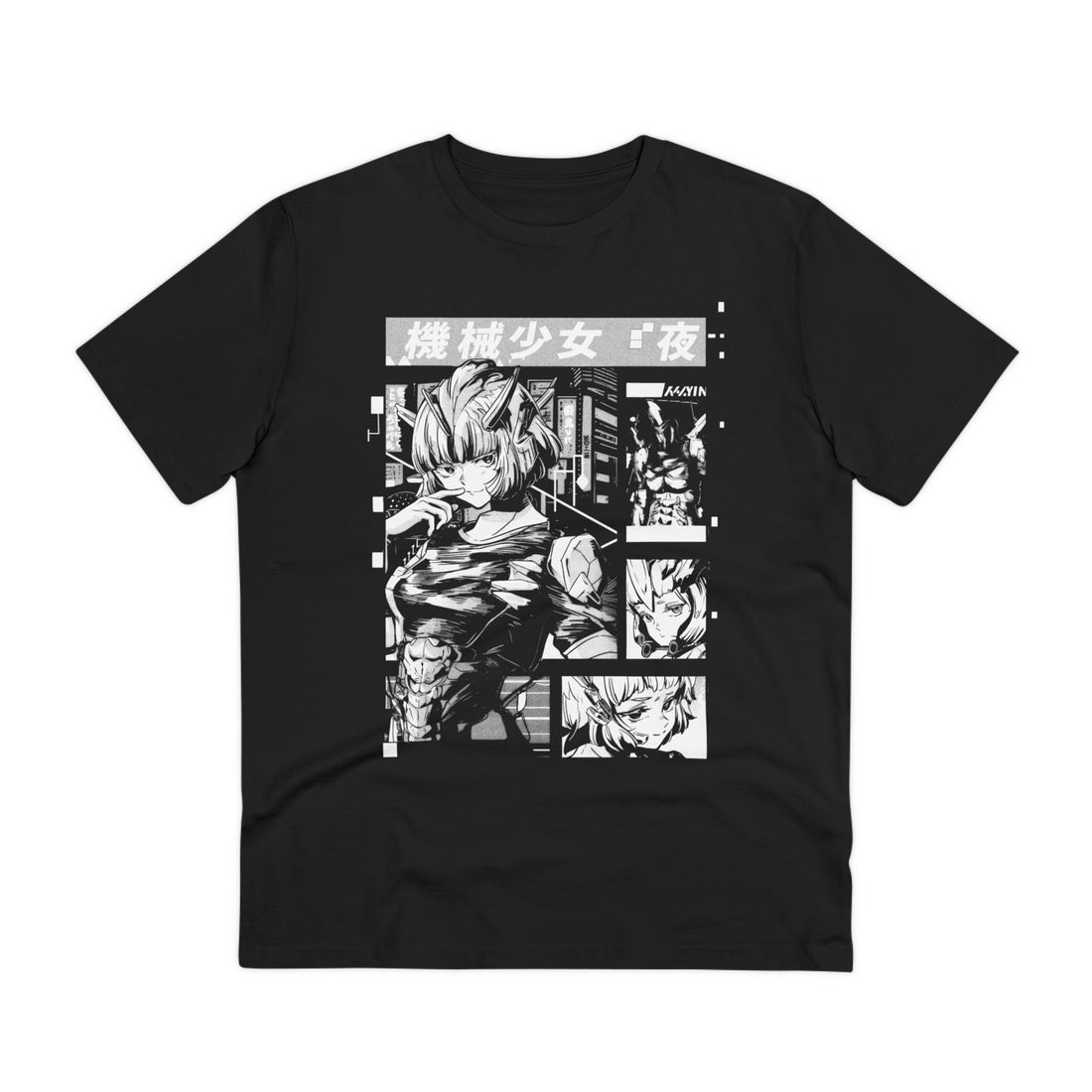 Printify T-Shirt Black / 2XS Anime Girl Robot black and white - Anime World - Front Design