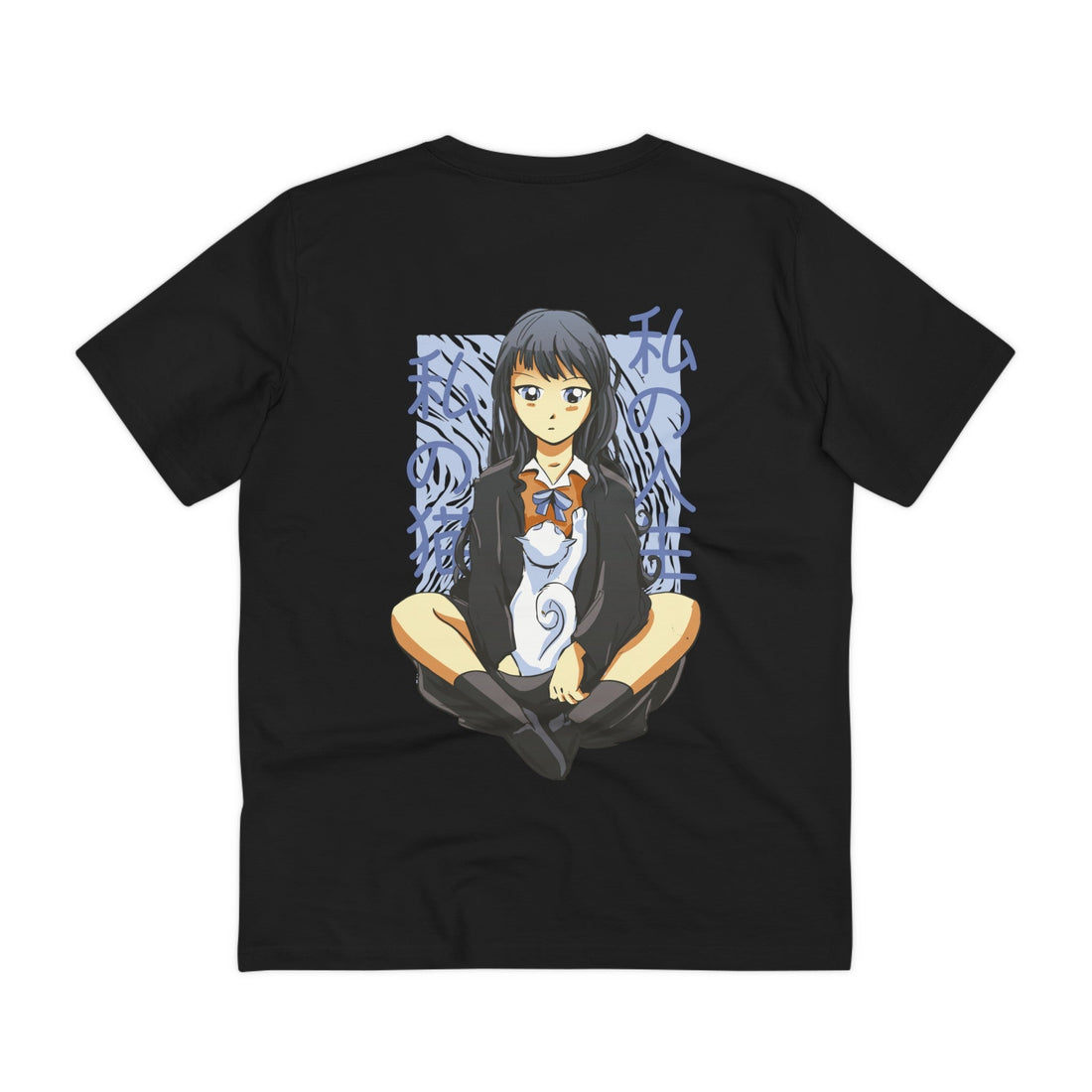 Printify T-Shirt Black / 2XS Anime Girl with Cat - Anime World - Back Design