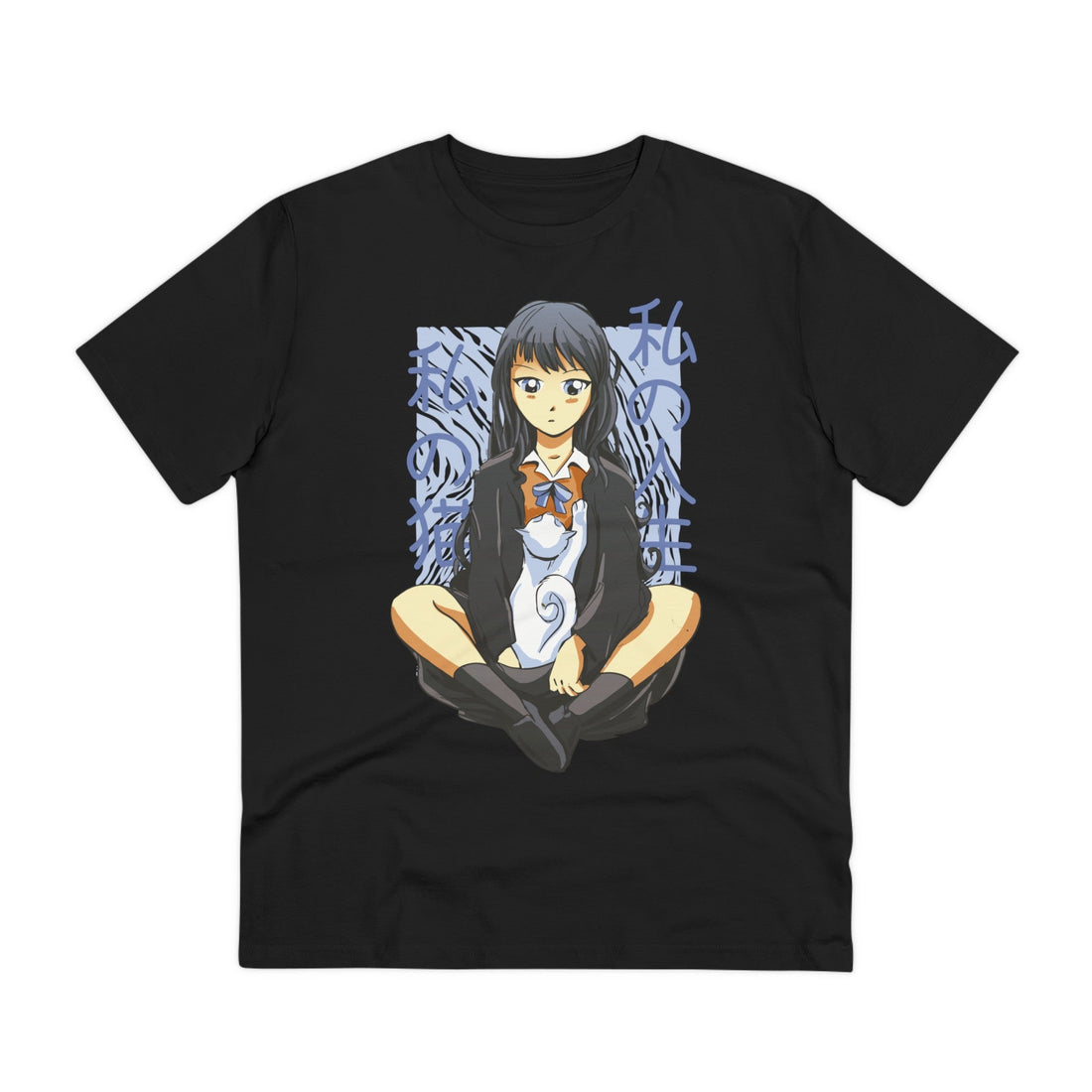 Printify T-Shirt Black / 2XS Anime Girl with Cat - Anime World - Front Design