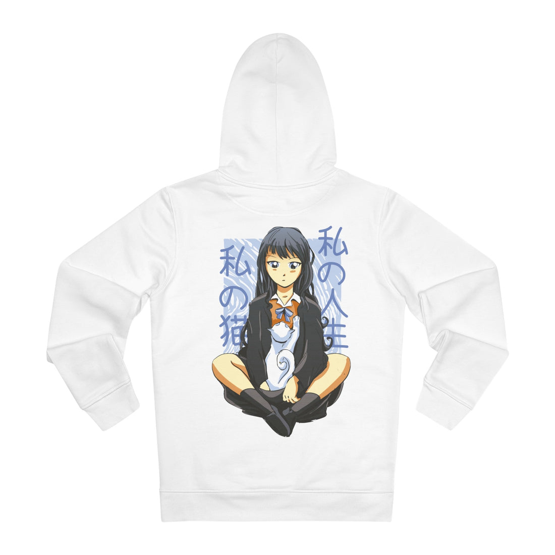 Printify Hoodie White / S Anime Girl with Cat - Anime World - Hoodie - Back Design