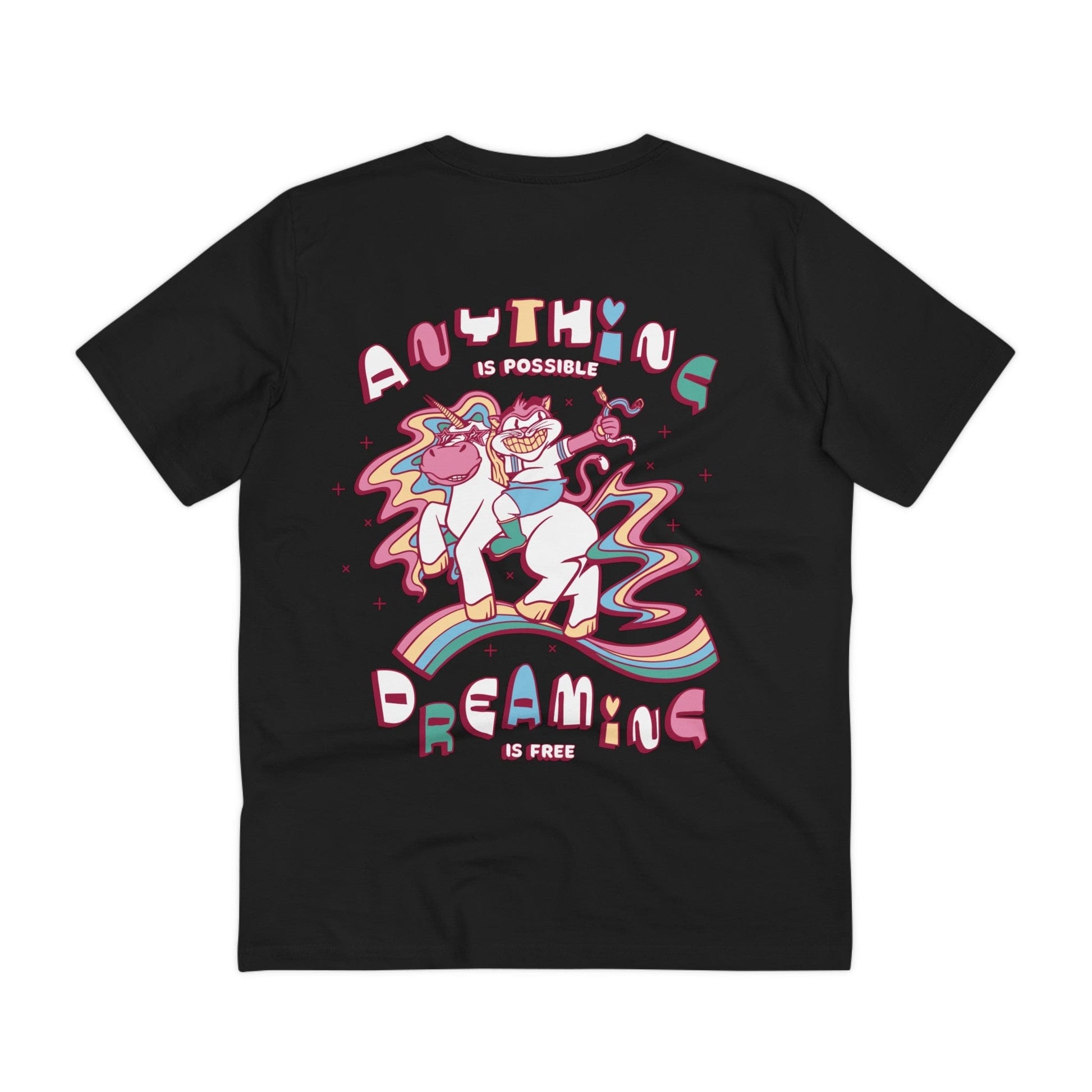 Printify T-Shirt Black / 2XS Anything is possible Dreaming is free - Unicorn World - Back Design