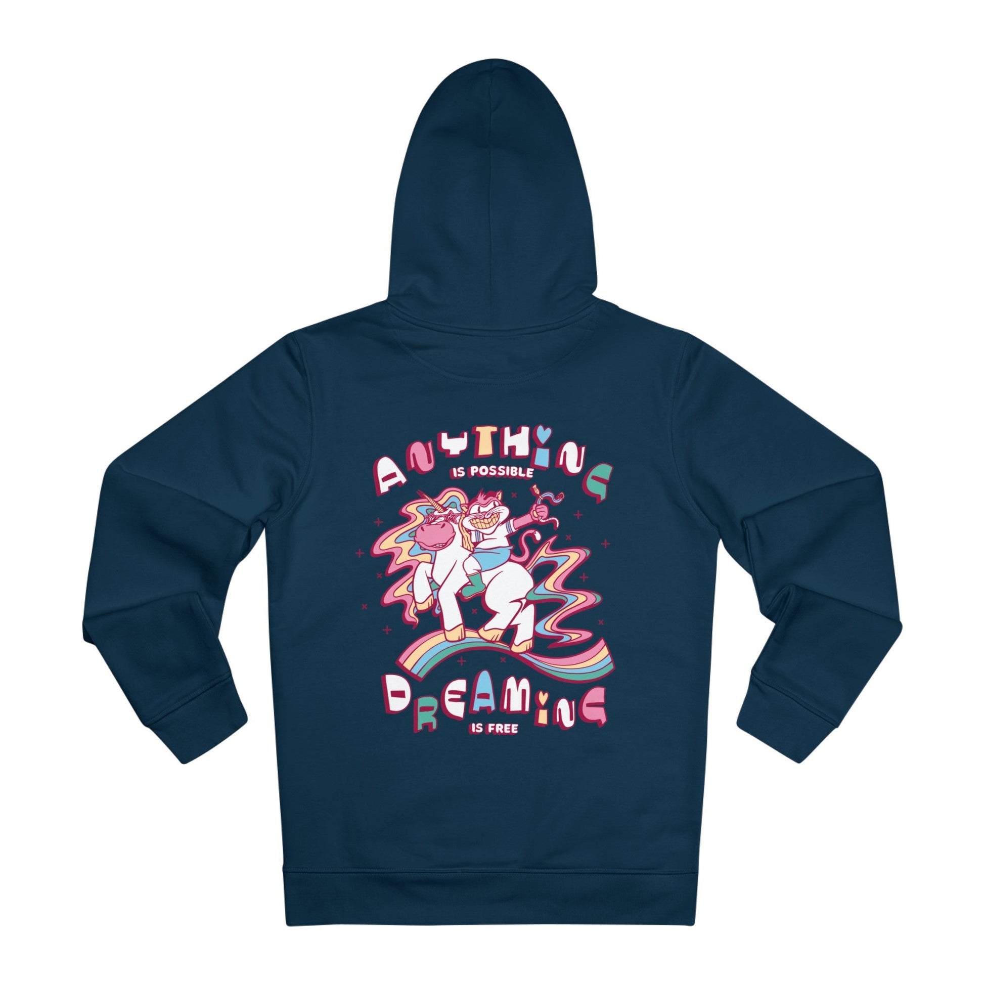 Printify Hoodie French Navy / S Anything is possible Dreaming is free - Unicorn World - Hoodie - Back Design