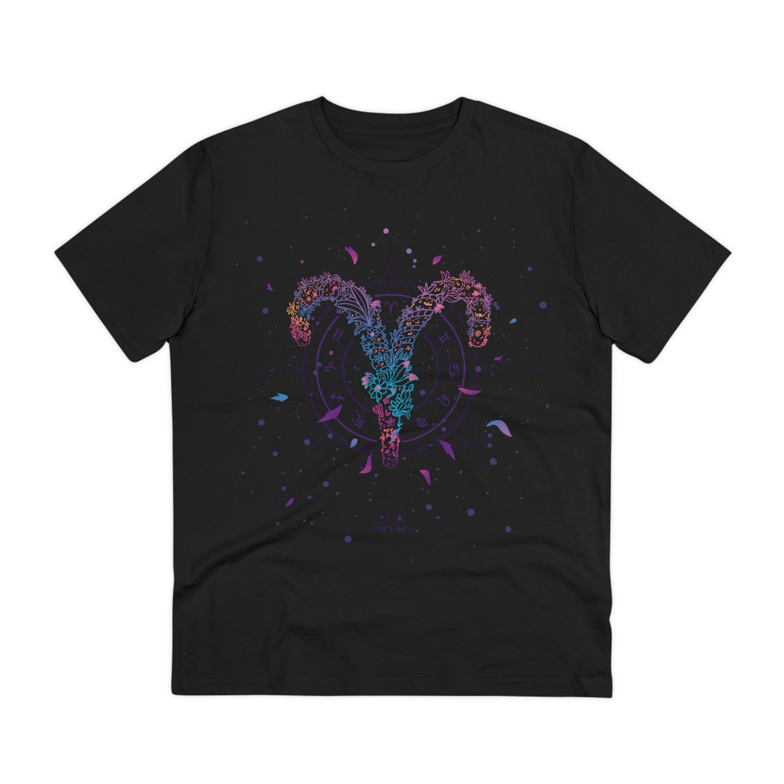Printify T-Shirt Black / 2XS Aries Zodiac - Floral Zodiac Signs - Front Design
