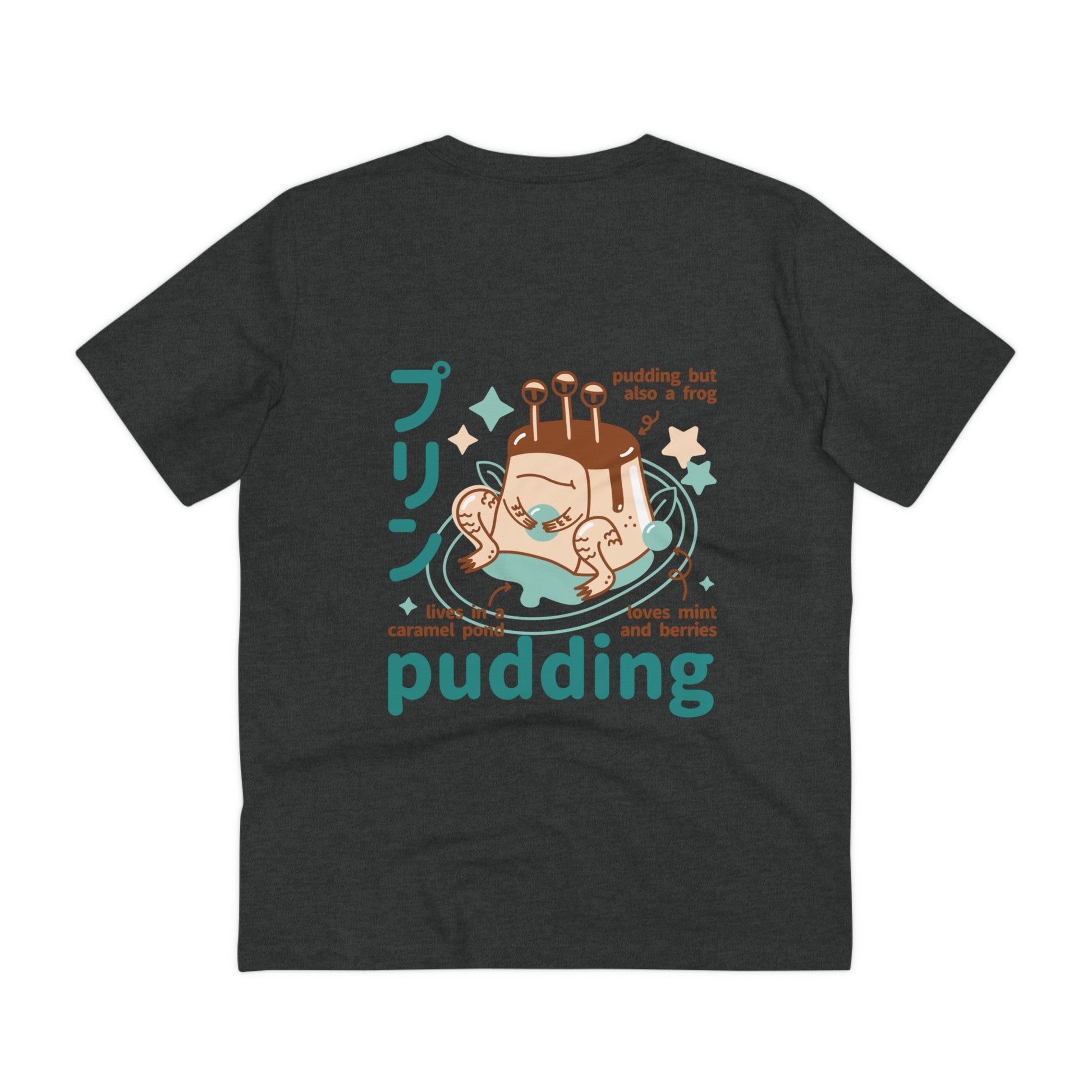 Printify T-Shirt Dark Heather Grey / 2XS Awesome Pudding Monster - Cute Japanes Dessert Monsters - Back Design