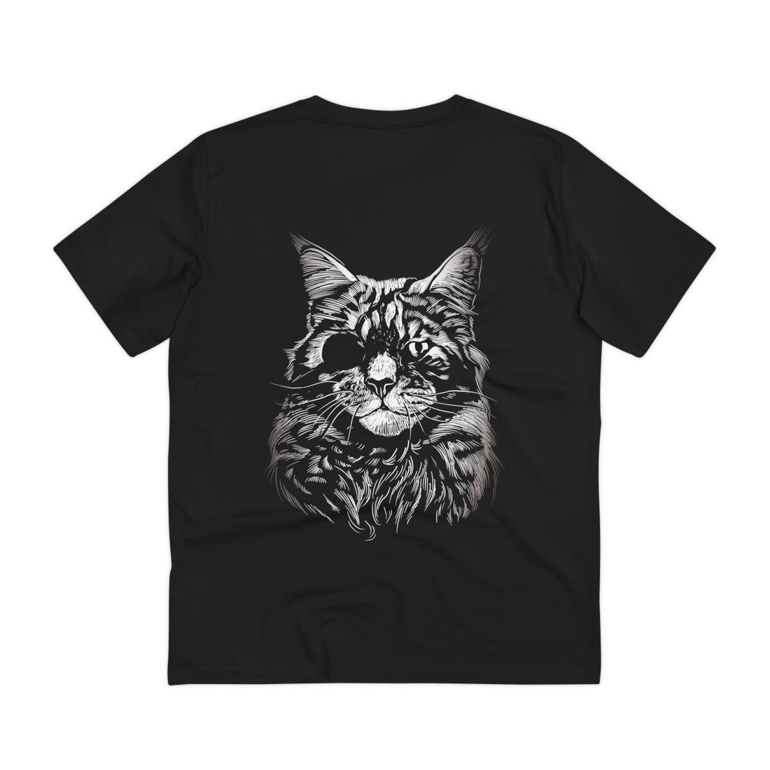 Printify T-Shirt Black / 2XS Badass Cat Blindfold - Animals with Eye Patch - Back Design